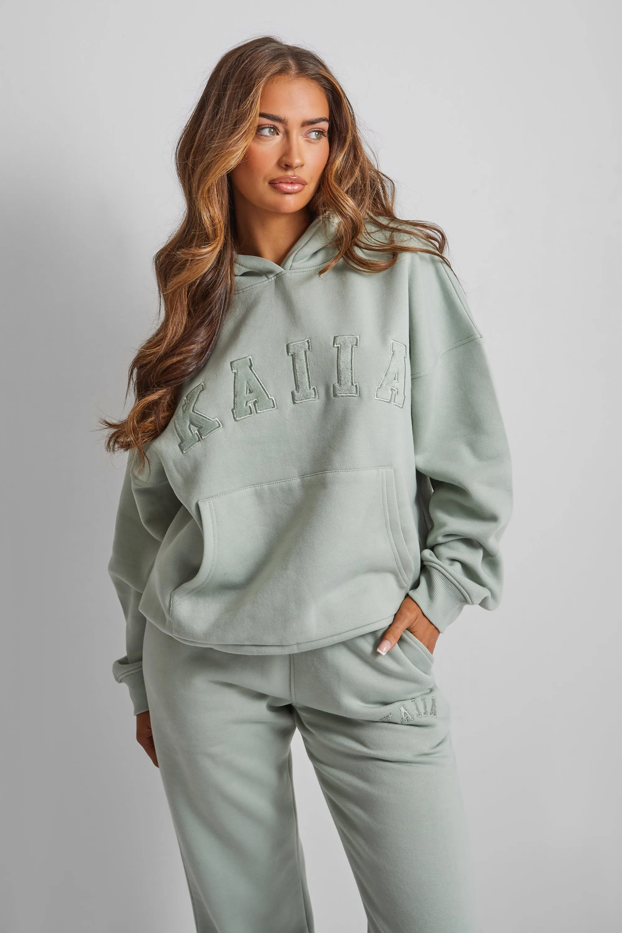 Kaiia Slogan Oversized Hoodie Sage Green sold by Kaiia the label product image thumbnail 5