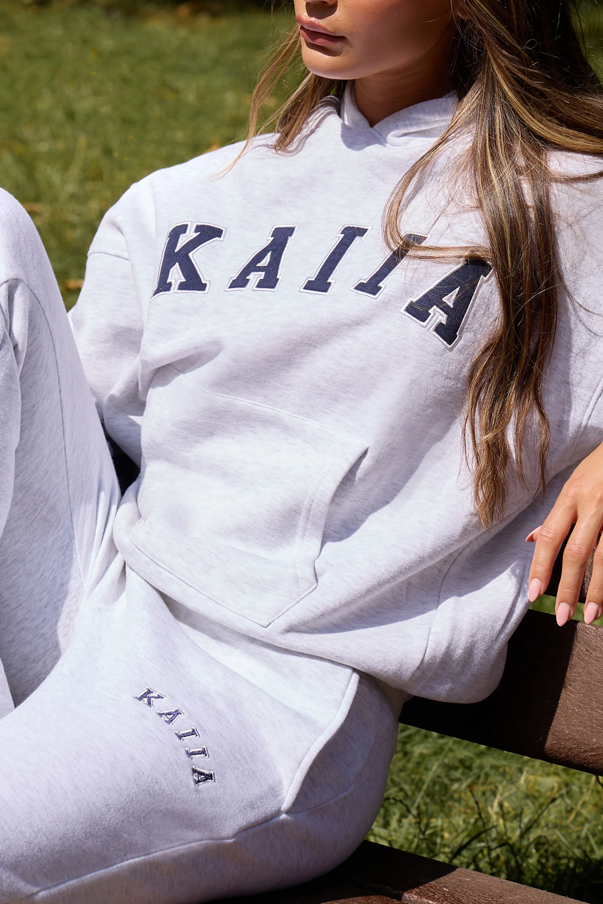 Kaiia Slogan Oversized Hoodie Light Grey Marl & Navy sold by Kaiia the label product image thumbnail 4