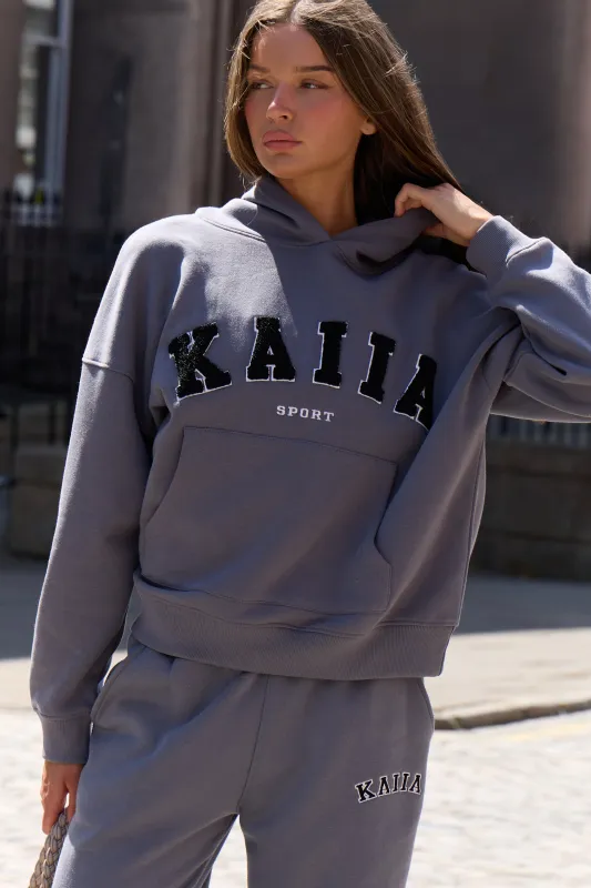 Kaiia Sport Logo Oversized Hoodie in Charcoal Grey sold by Kaiia the label