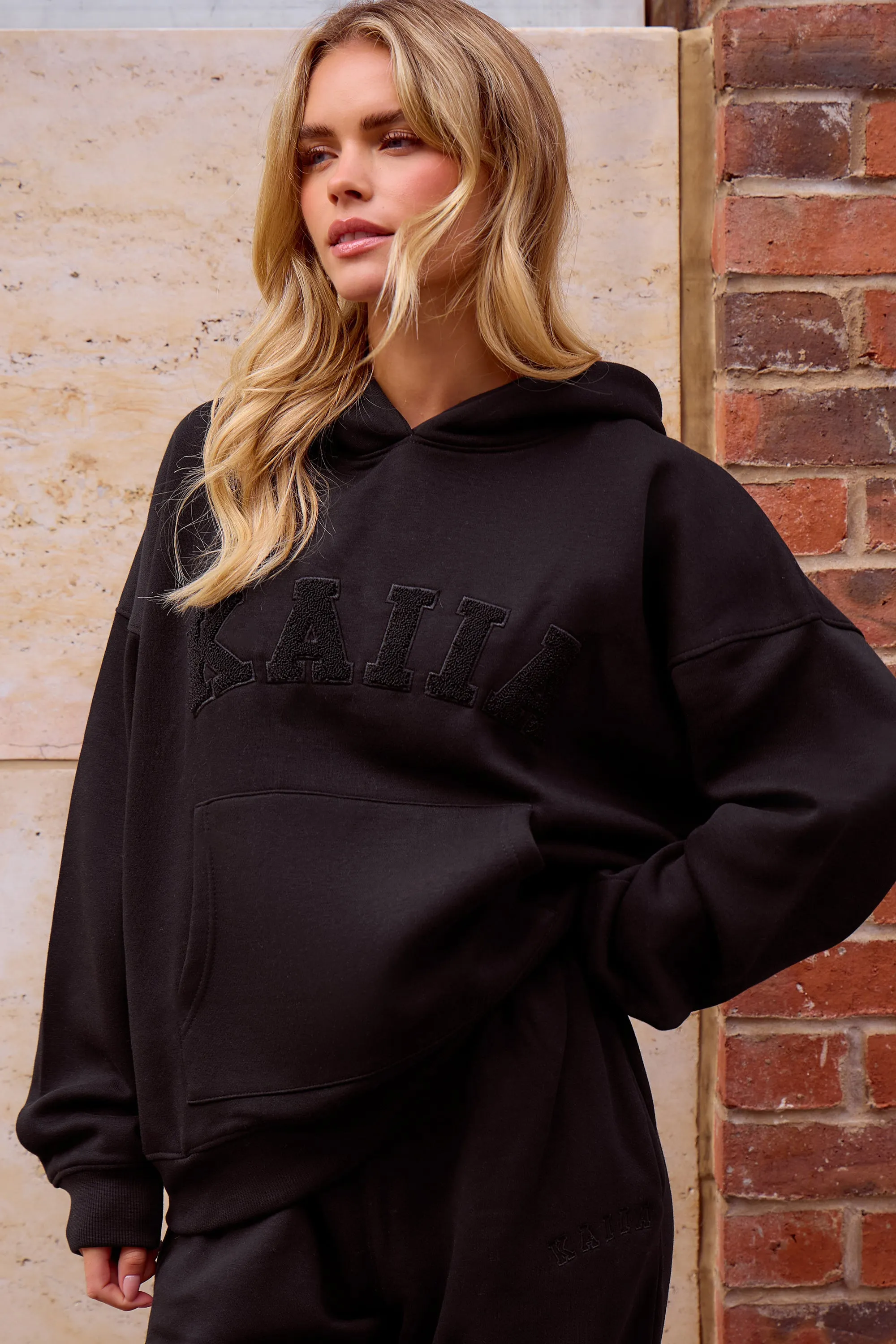 Kaiia Slogan Oversized Hoodie Black on Black sold by Kaiia the label product image thumbnail 2