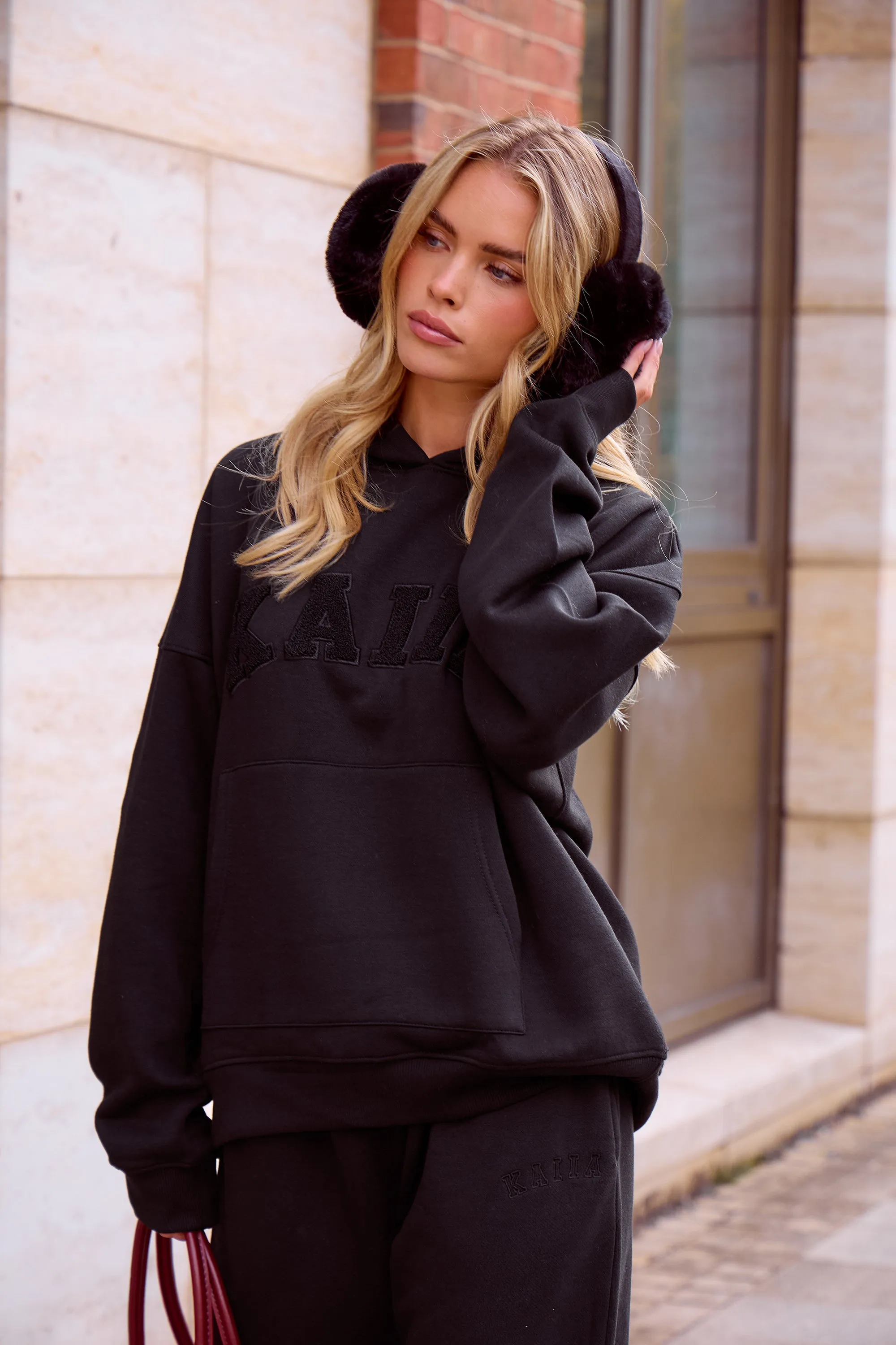 Kaiia Slogan Oversized Hoodie Black on Black sold by Kaiia the label