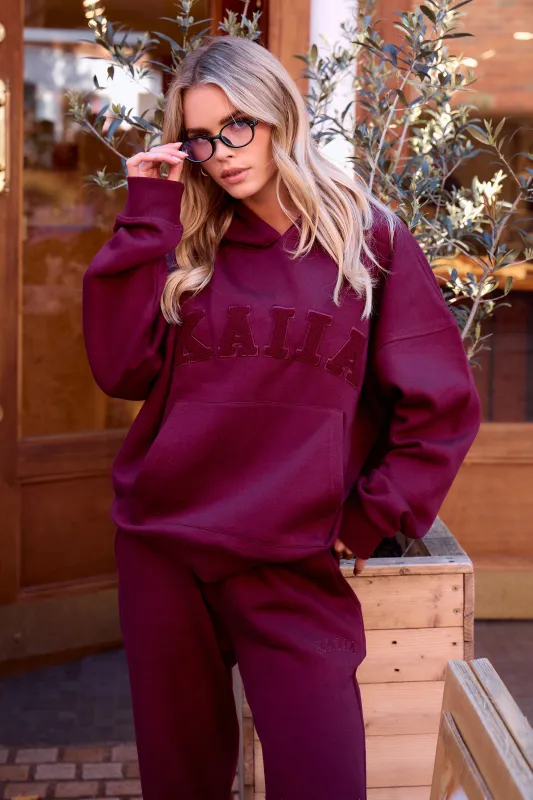 Kaiia Slogan Oversized Hoodie Deep Burgundy made by Kaiia the label