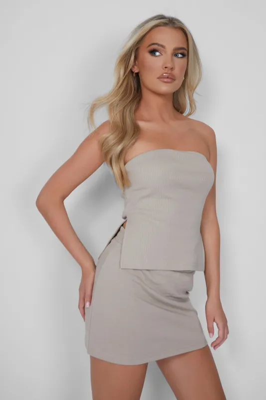 Kaiia Ribbed Bandeau Side Split Top In Stone sold by Kaiia the label