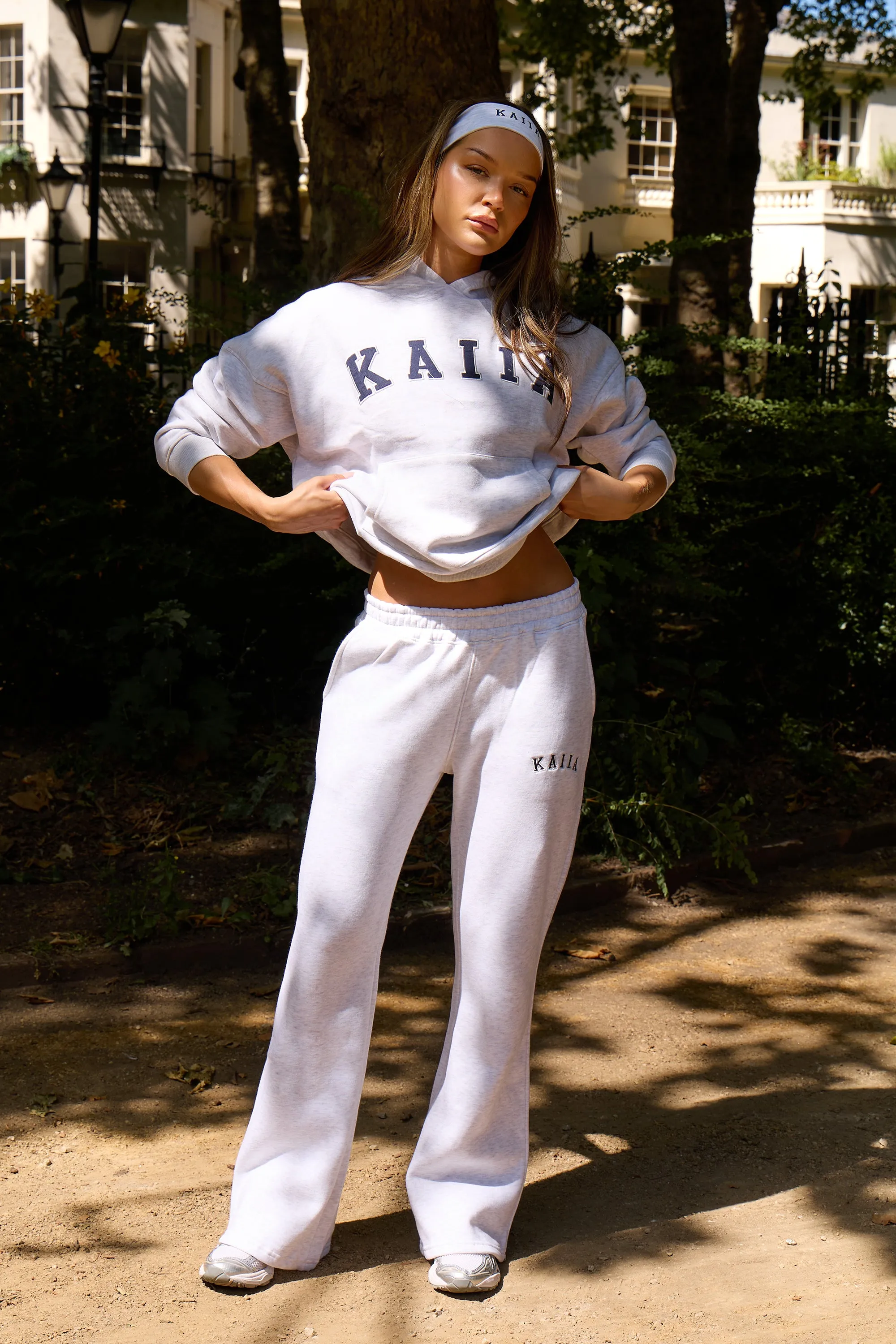 Kaiia Logo Wide Leg Sweat Pants Light Grey Marl & Navy sold by Kaiia the label