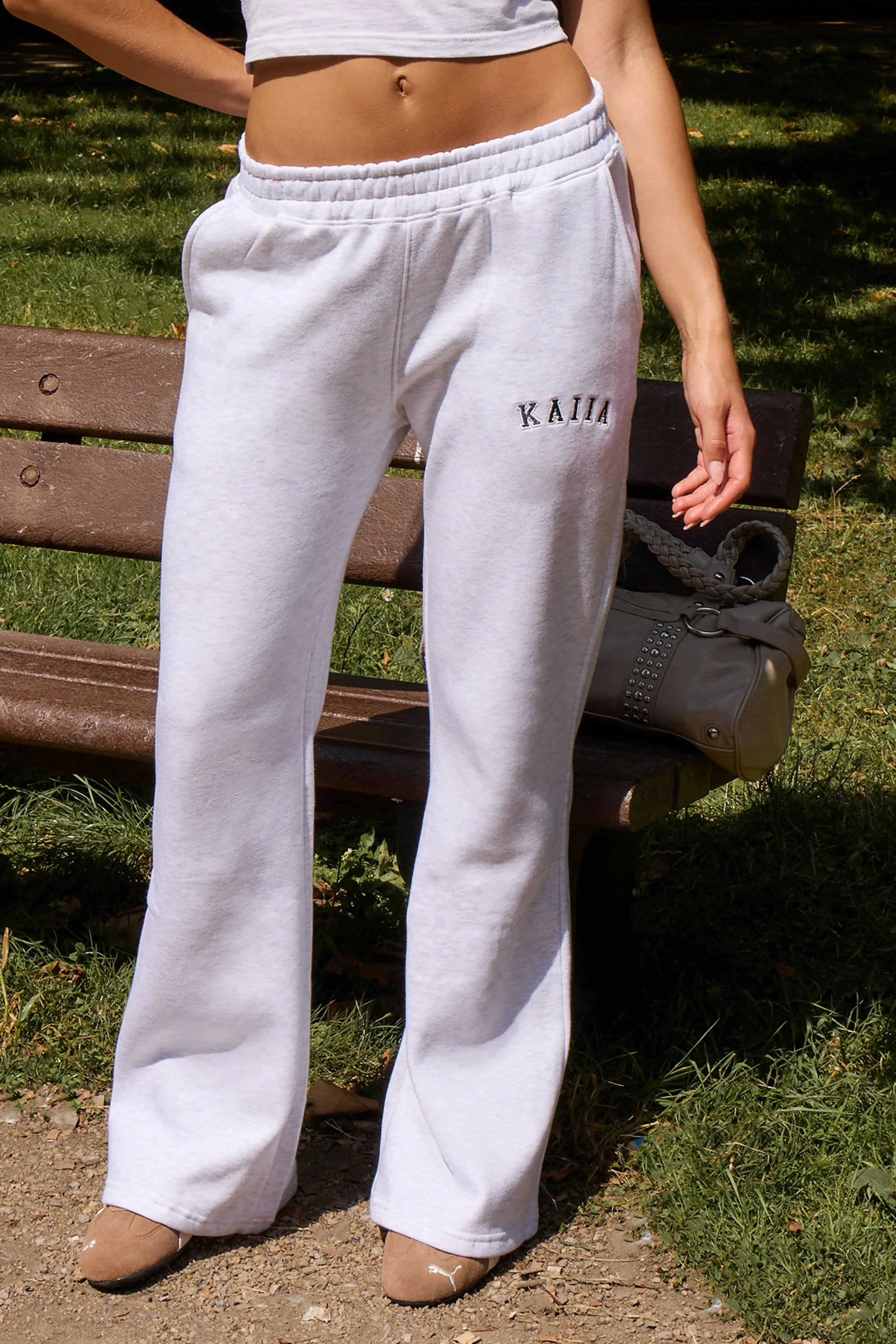 Kaiia Logo Wide Leg Sweat Pants Light Grey Marl & Navy sold by Kaiia the label product image thumbnail 2