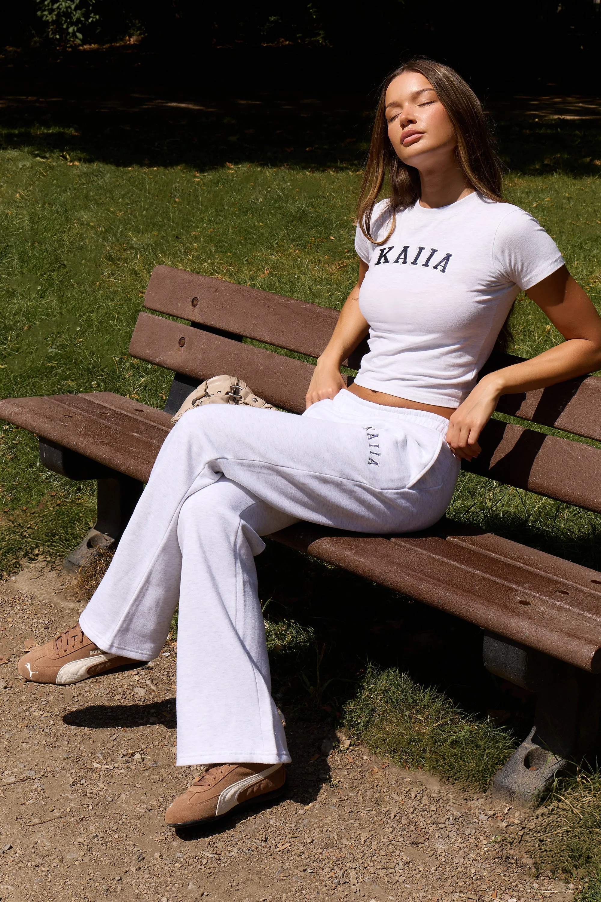 Kaiia Logo Wide Leg Sweat Pants Light Grey Marl & Navy sold by Kaiia the label product image thumbnail 3