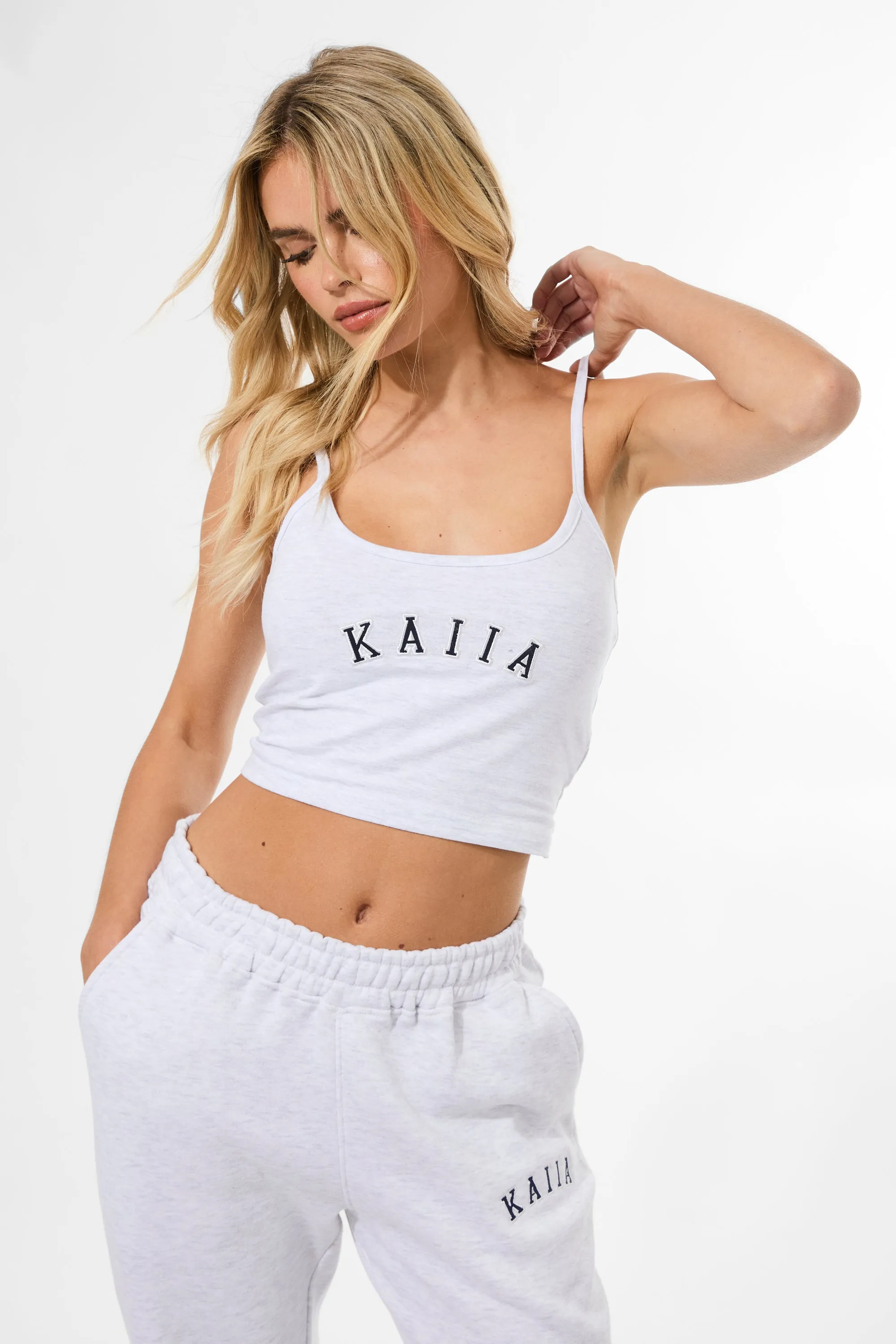 Kaiia Logo Cami Top Light Grey Marl & Navy sold by Kaiia the label product image thumbnail 4