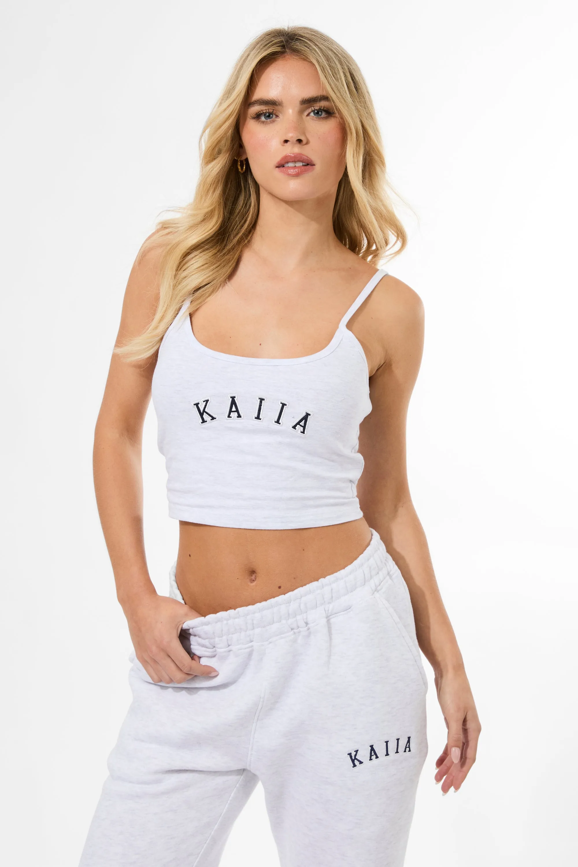 Kaiia Logo Cami Top Light Grey Marl & Navy sold by Kaiia the label product image thumbnail 5