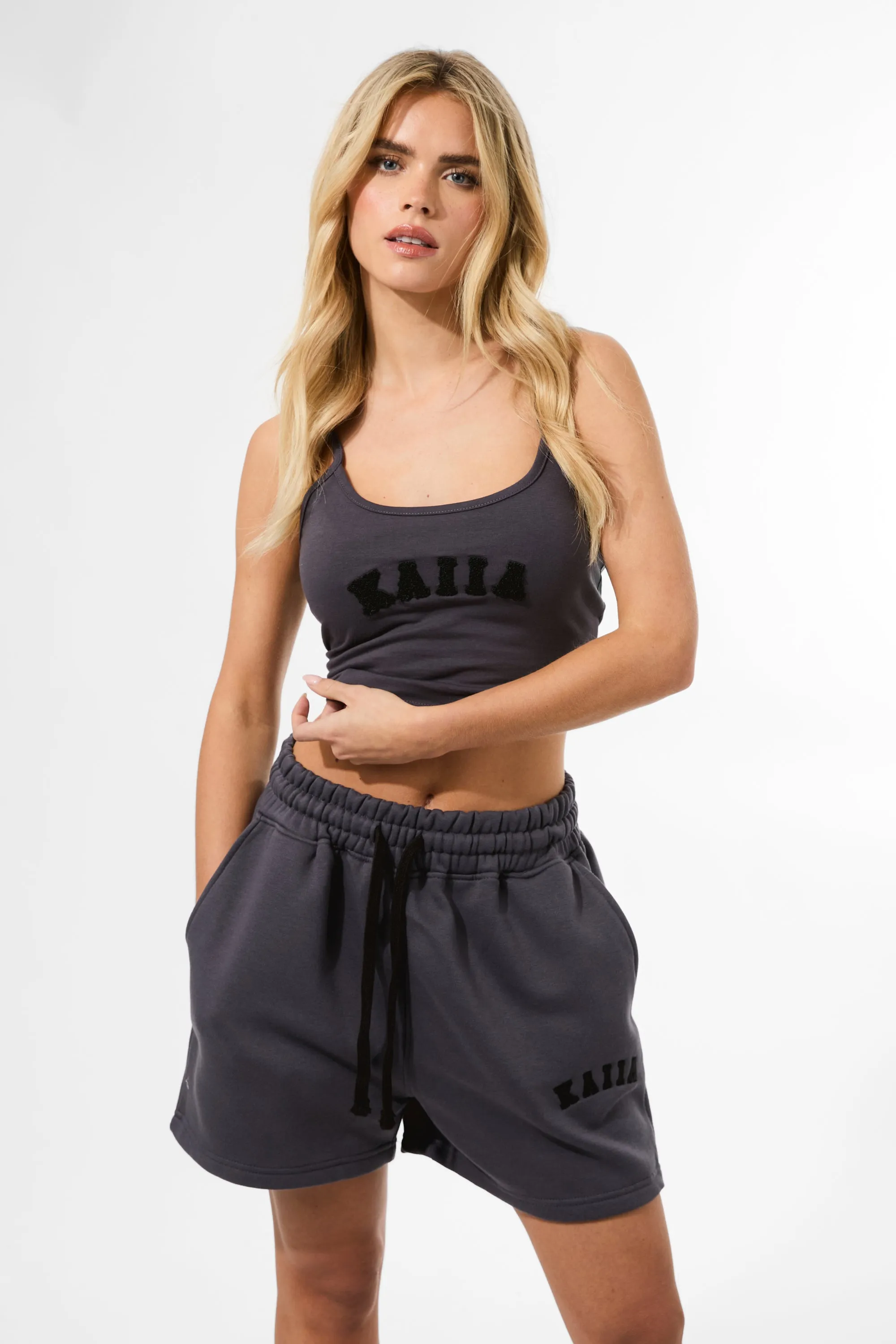 KAIIA LOGO RELAXED SWEAT SHORT DARK GREY sold by Kaiia the label product image thumbnail 3