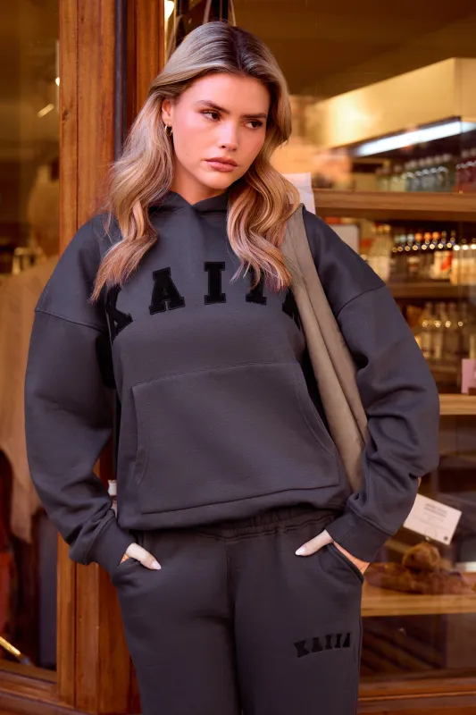 Kaiia Slogan Oversized Hoodie Dark Grey sold by Kaiia the label