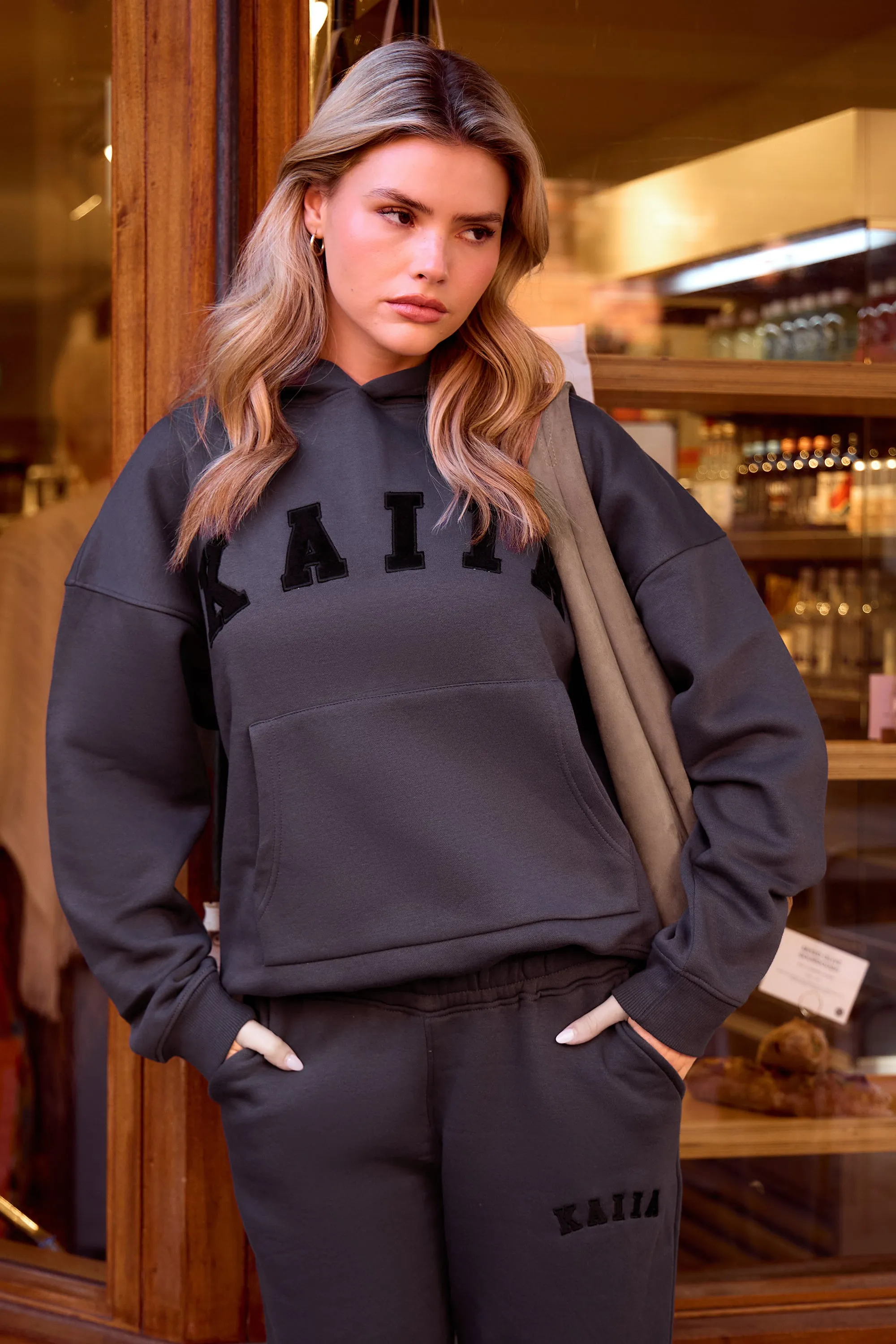 Kaiia Slogan Oversized Hoodie Dark Grey sold by Kaiia the label