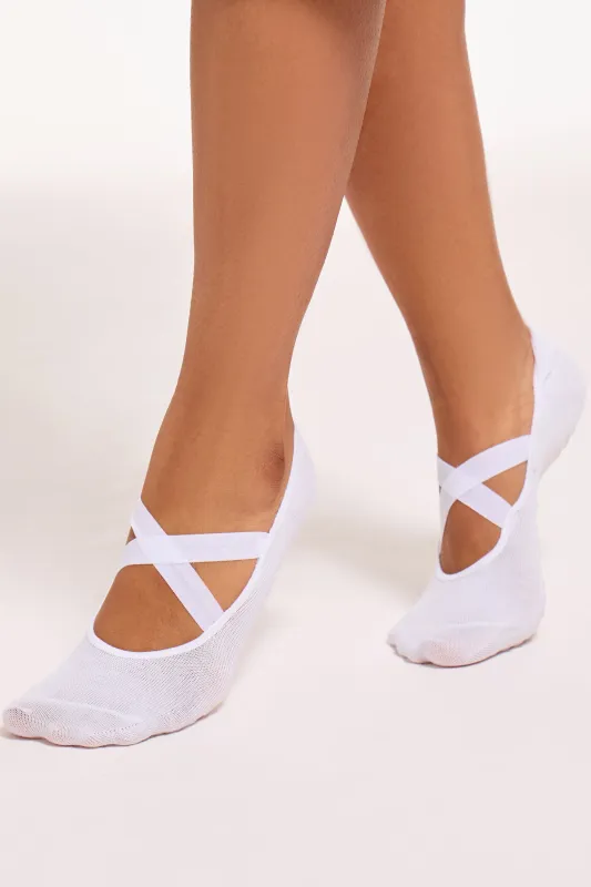 Kaiia Cross Over Pilates Grip Socks White made by Kaiia the label