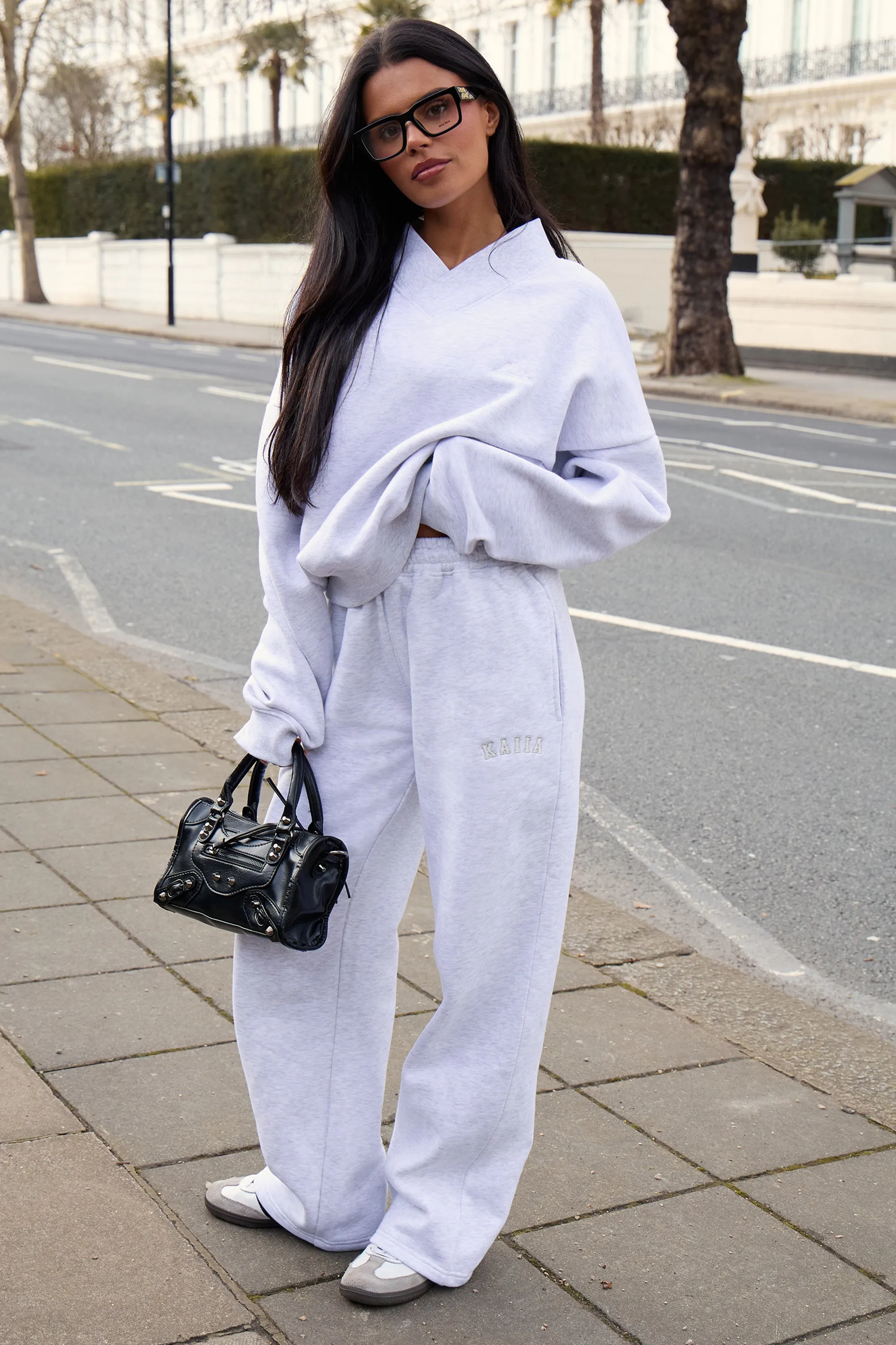 Kaiia V Neck Oversized Sweatshirt Light Grey Marl sold by Kaiia the label product image thumbnail 3
