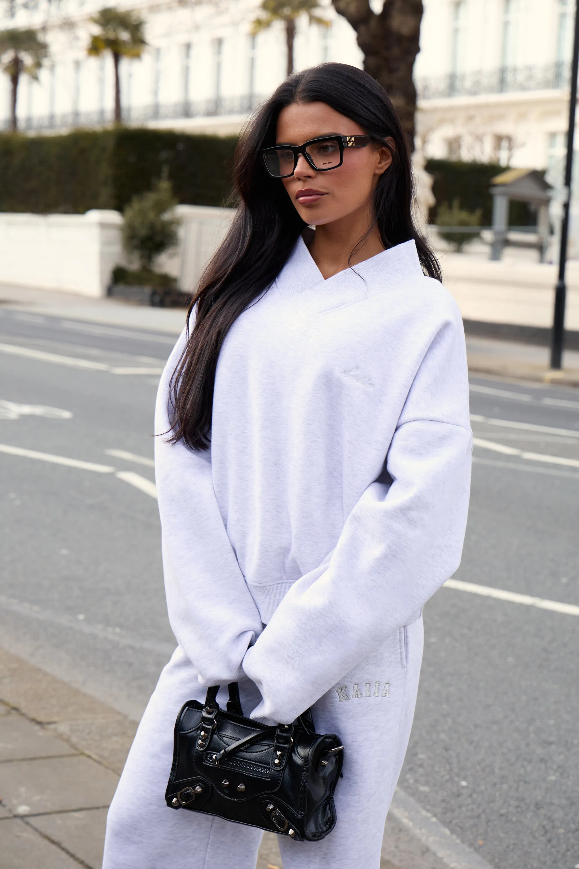 Kaiia V Neck Oversized Sweatshirt Light Grey Marl sold by Kaiia the label