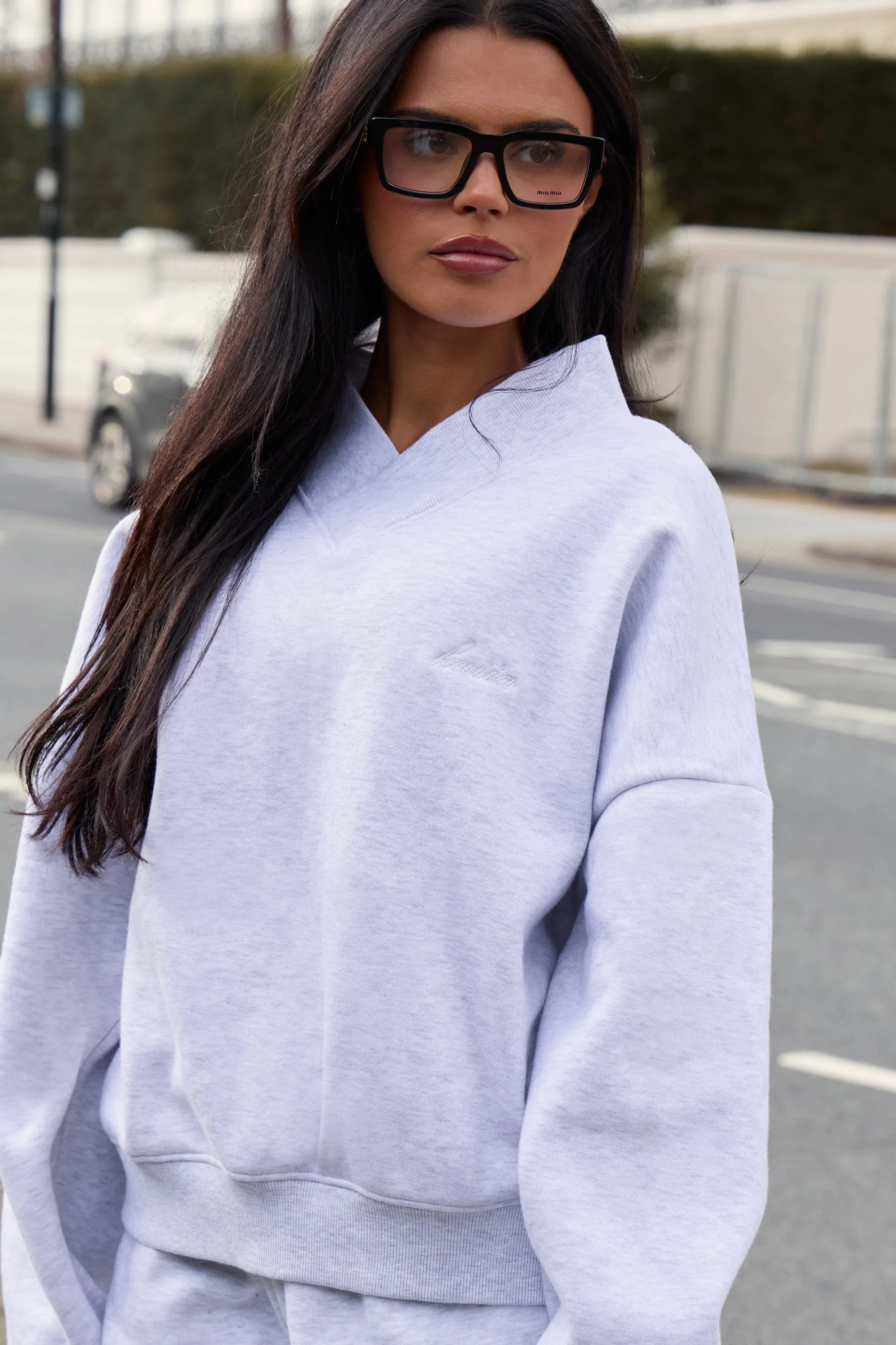 Kaiia V Neck Oversized Sweatshirt Light Grey Marl sold by Kaiia the label product image thumbnail 2
