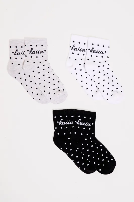 Pack of Three Kaiia Slogan Polka Dot Socks made by Kaiia the label
