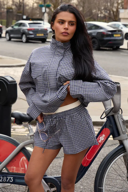 Kaiia Woven Check Double Waistband Mini Shorts Navy made by Kaiia the label