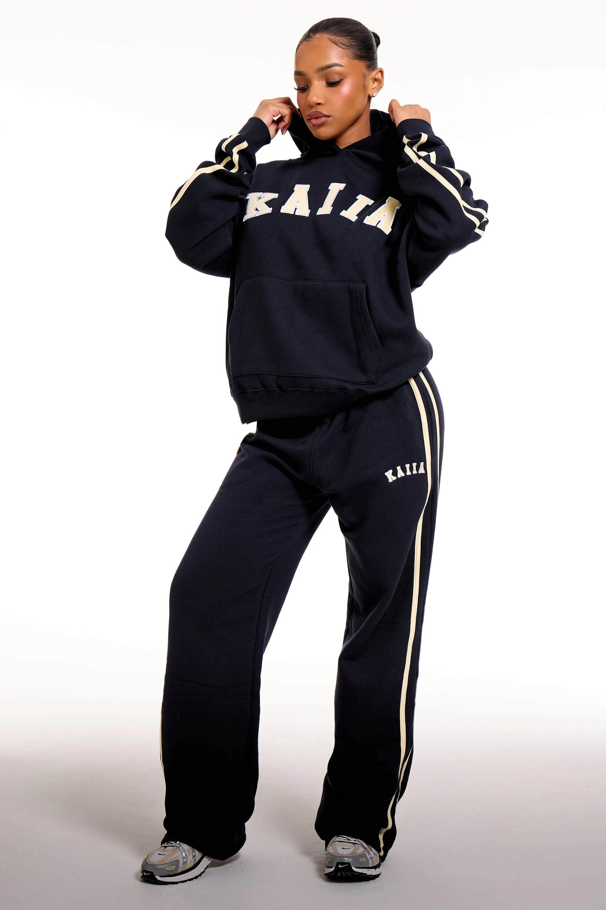 Kaiia Slogan Side Stripe Oversized Hoodie Ink Blue & Lemon sold by Kaiia the label product image thumbnail 3