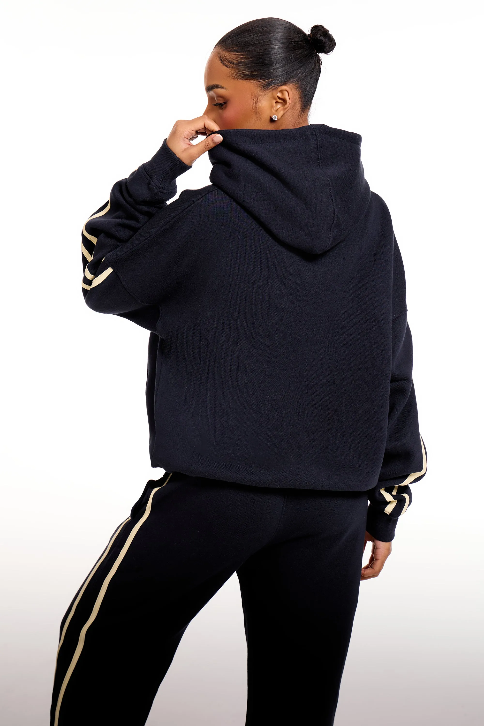 Kaiia Slogan Side Stripe Oversized Hoodie Ink Blue & Lemon sold by Kaiia the label product image thumbnail 4