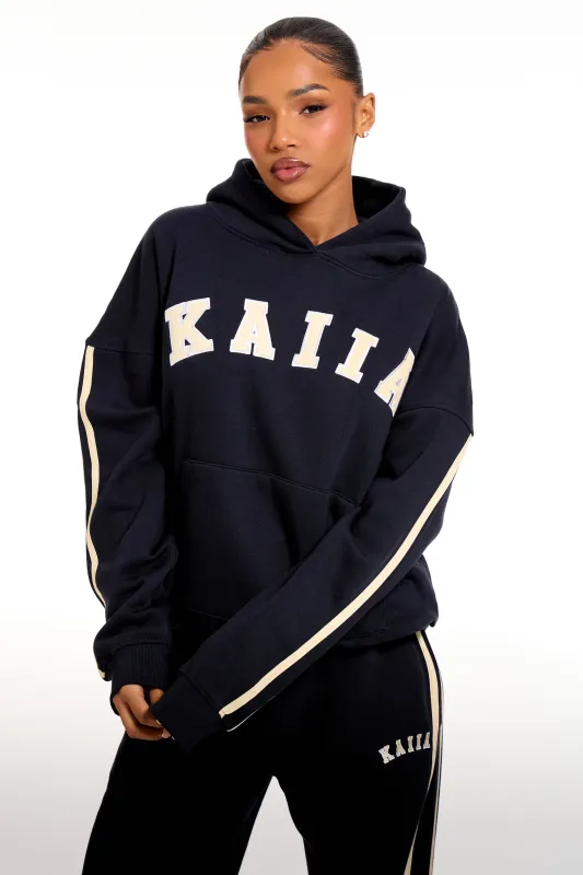 Kaiia Slogan Side Stripe Oversized Hoodie Ink Blue & Lemon made by Kaiia the label