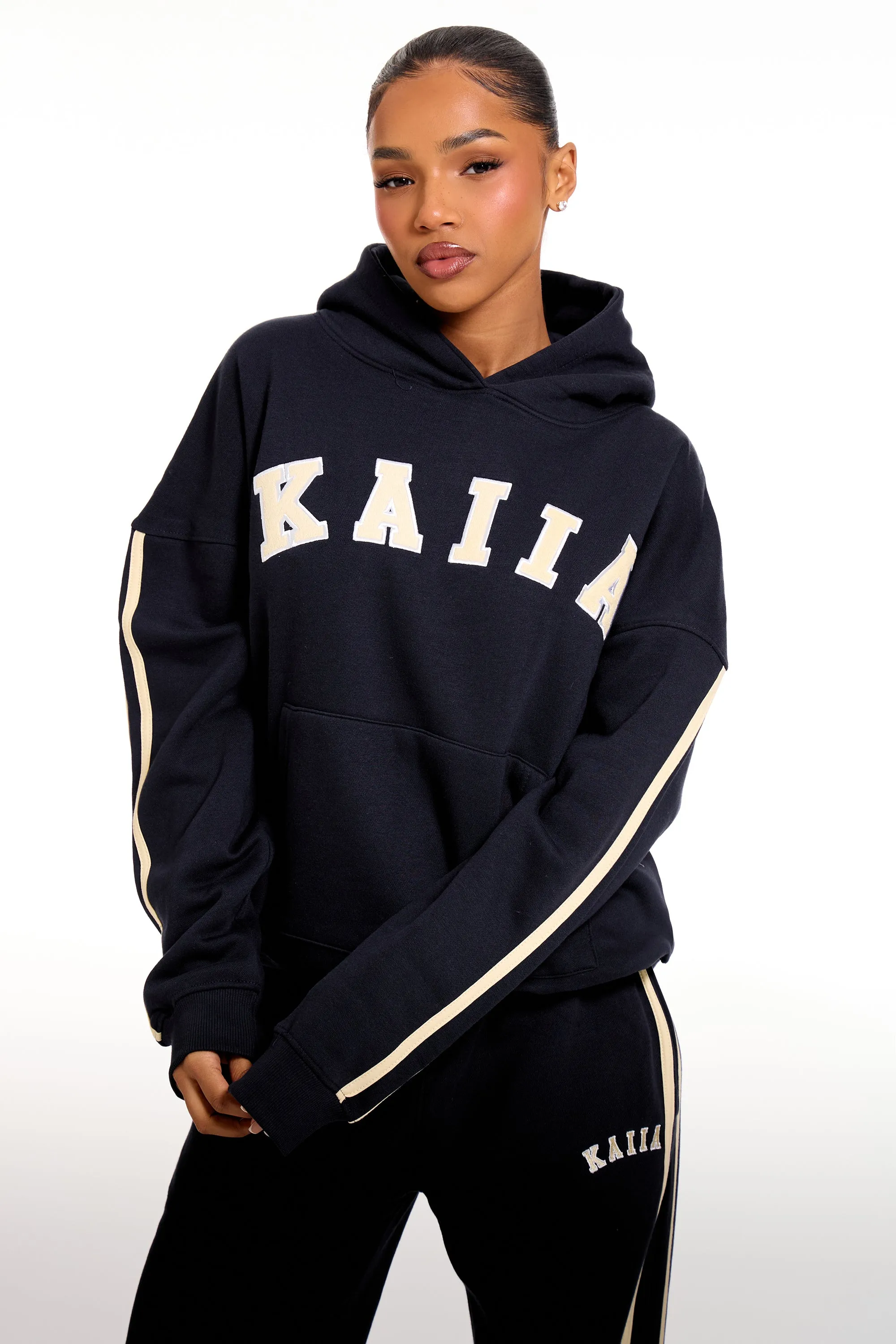 Kaiia Slogan Side Stripe Oversized Hoodie Ink Blue & Lemon sold by Kaiia the label