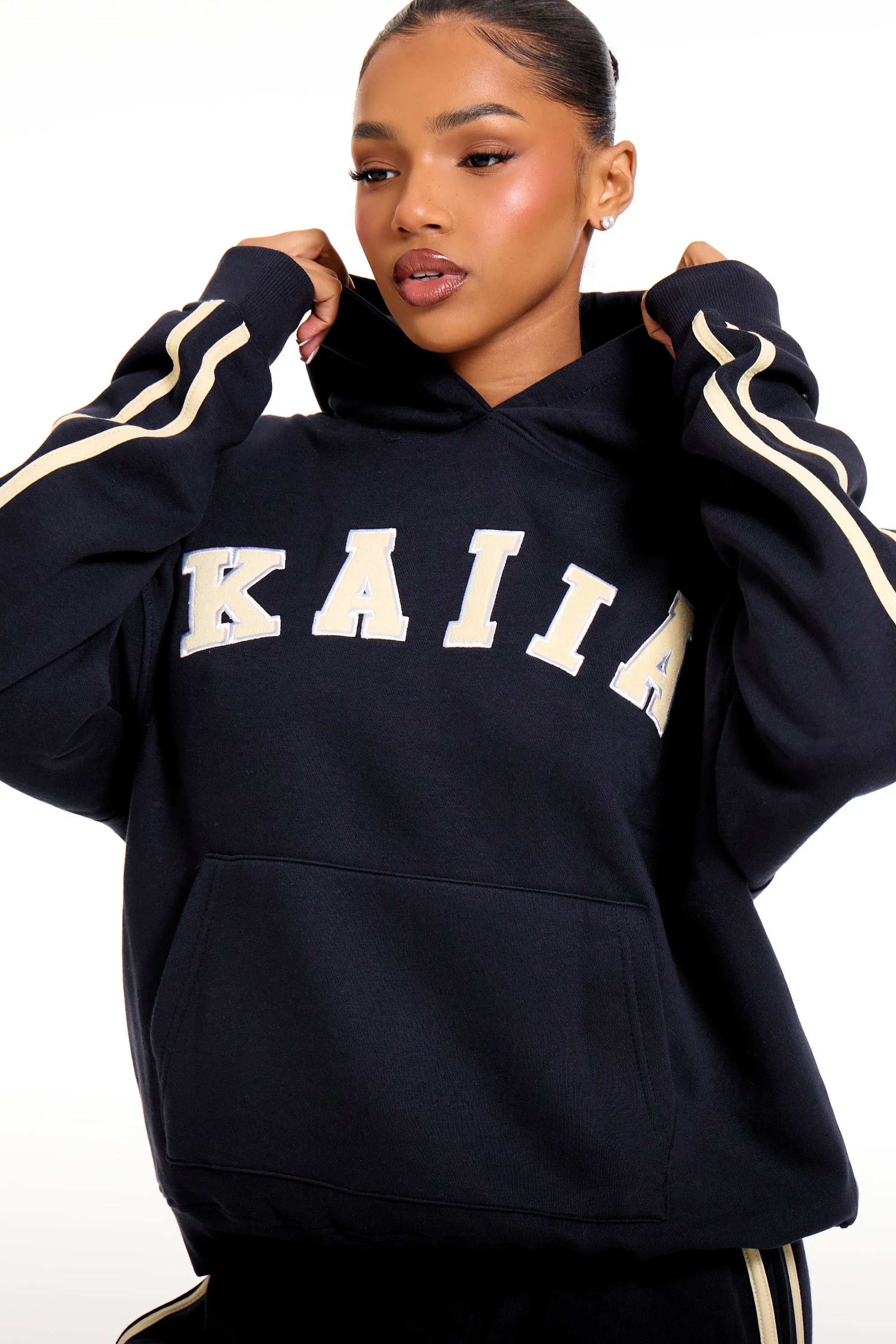 Kaiia Slogan Side Stripe Oversized Hoodie Ink Blue & Lemon sold by Kaiia the label product image thumbnail 2