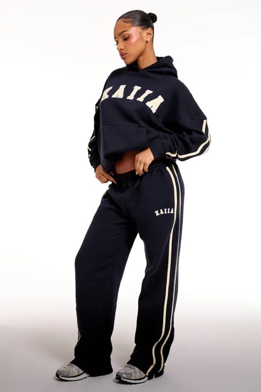 Kaiia Sport Side Stripe Wide Leg Joggers Ink Blue & Soft Yellow made by Kaiia the label