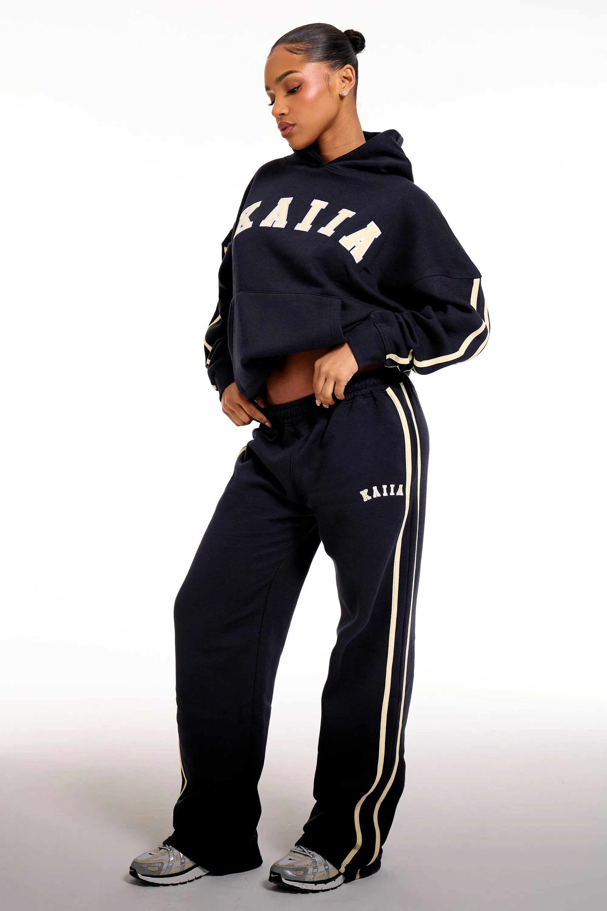 Kaiia Sport Side Stripe Wide Leg Joggers Ink Blue & Soft Yellow sold by Kaiia the label