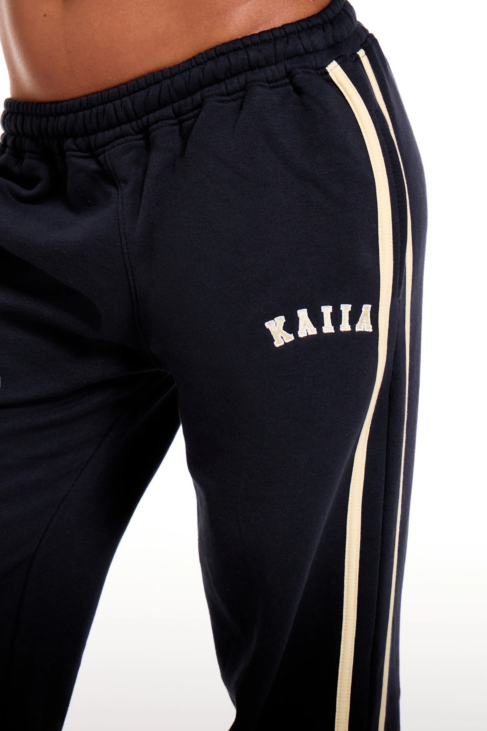 Kaiia Sport Side Stripe Wide Leg Joggers Ink Blue & Soft Yellow sold by Kaiia the label product image thumbnail 4
