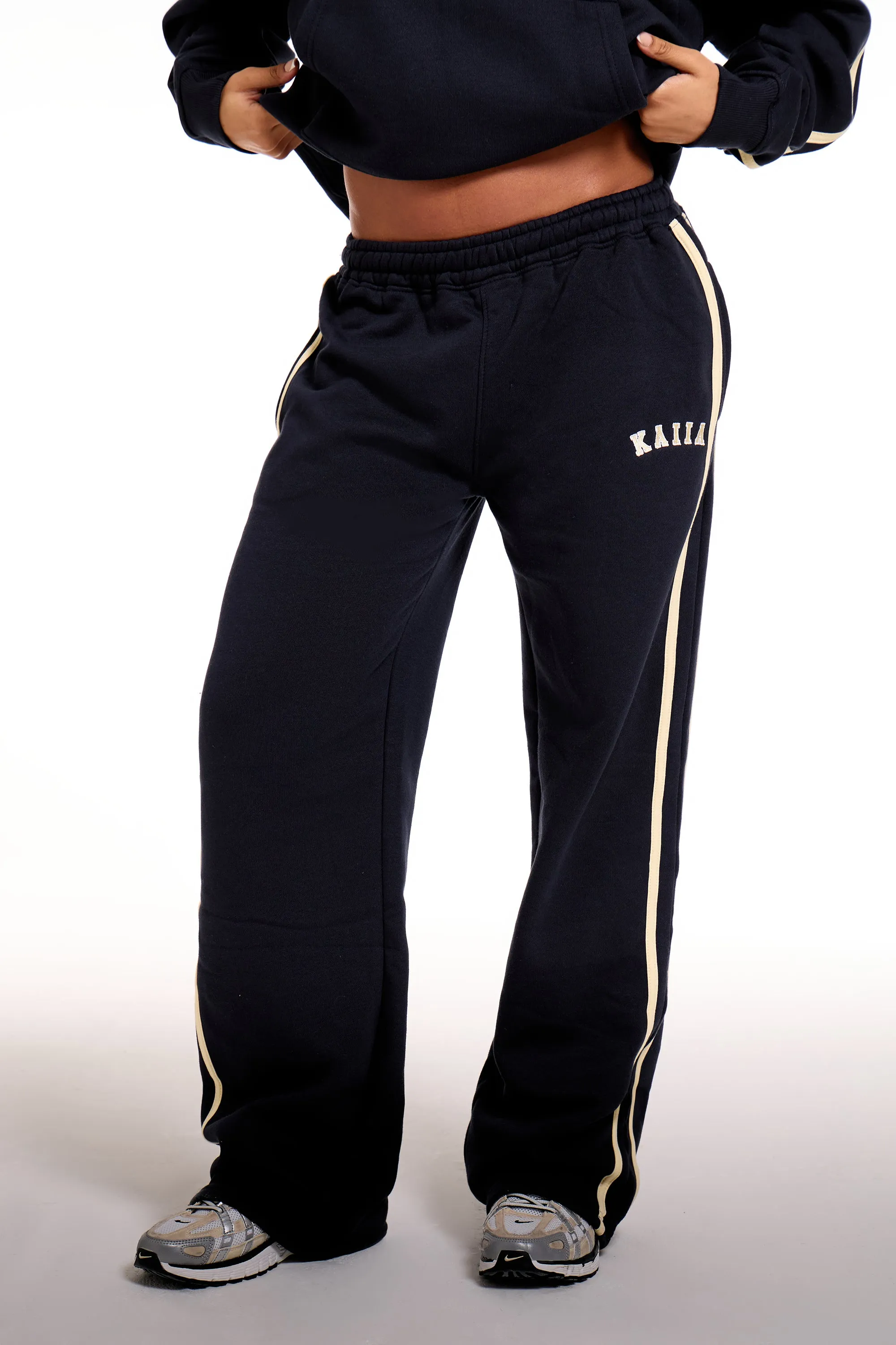 Kaiia Sport Side Stripe Wide Leg Joggers Ink Blue & Soft Yellow sold by Kaiia the label product image thumbnail 2