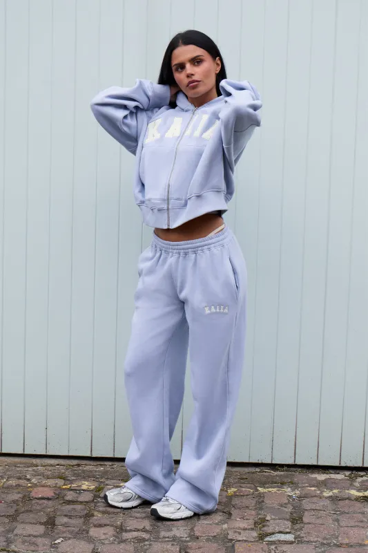 Kaiia Slogan Wide Leg Joggers Soft Blue & White made by Kaiia the label