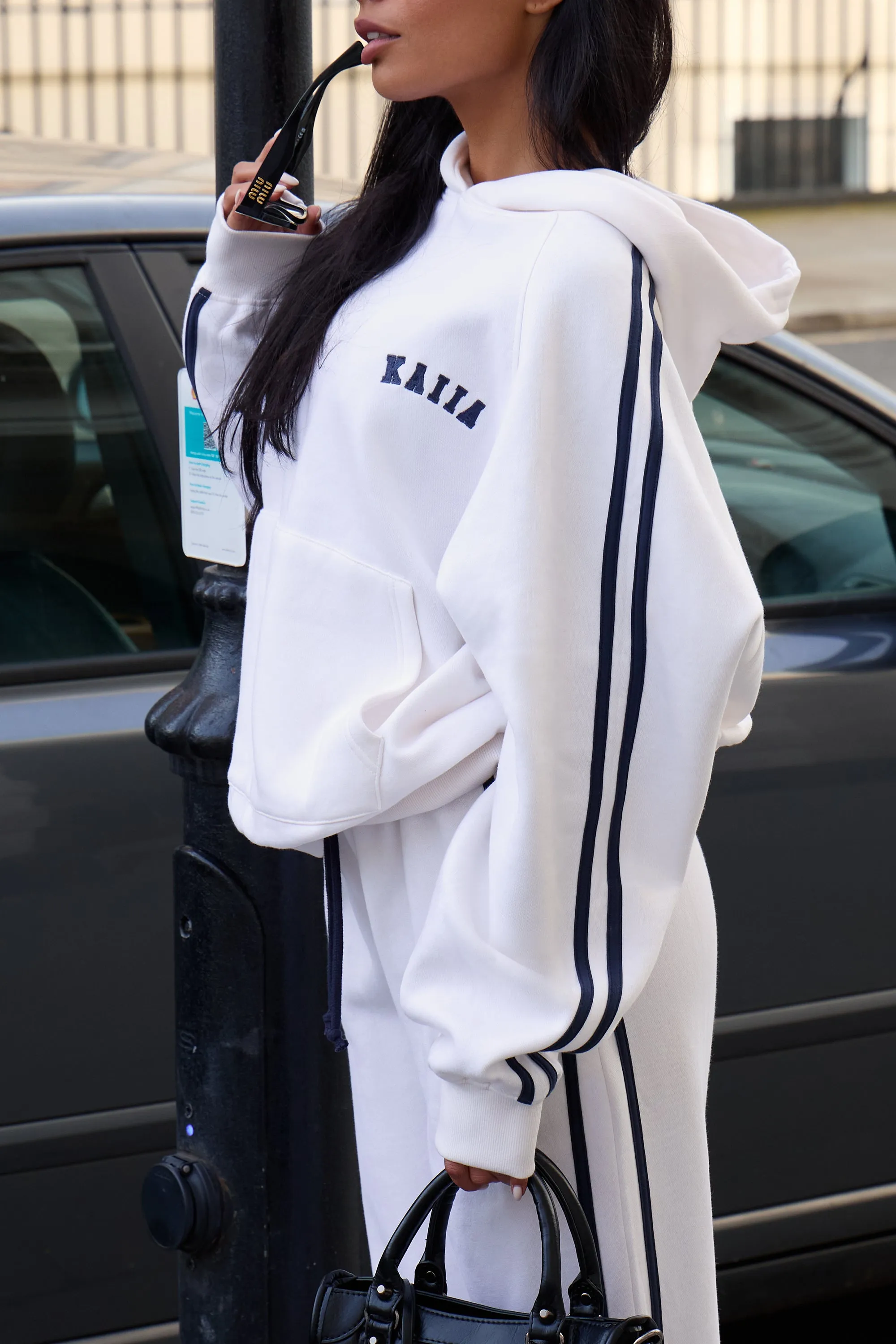 Kaiia Sport Side Stripe Oversized Hoodie Cream & Navy sold by Kaiia the label product image thumbnail 2