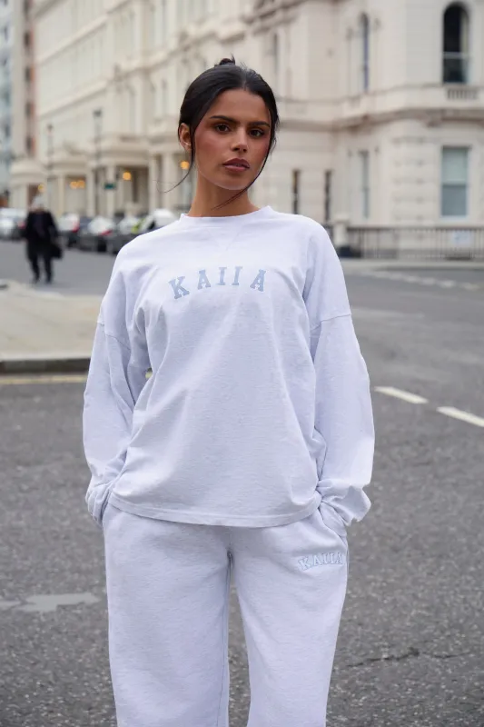 Kaiia Cotton Long Sleeve Oversized T-shirt Light Grey Marl & Light Blue made by Kaiia the label