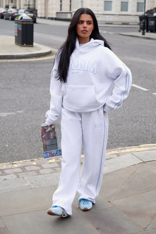 Kaiia Sport Side Stripe Wide Leg Joggers Light Grey Marl & Light Blue made by Kaiia the label