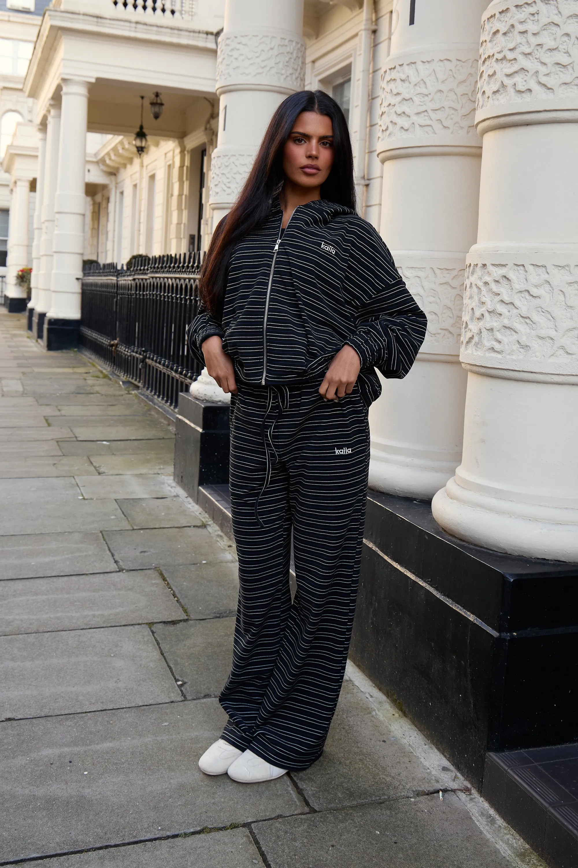 Kaiia Striped Fleece Oversized Zip Through Hoodie Navy & Cream sold by Kaiia the label product image thumbnail 4