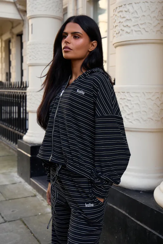 Kaiia Striped Fleece Oversized Zip Through Hoodie Navy & Cream made by Kaiia the label