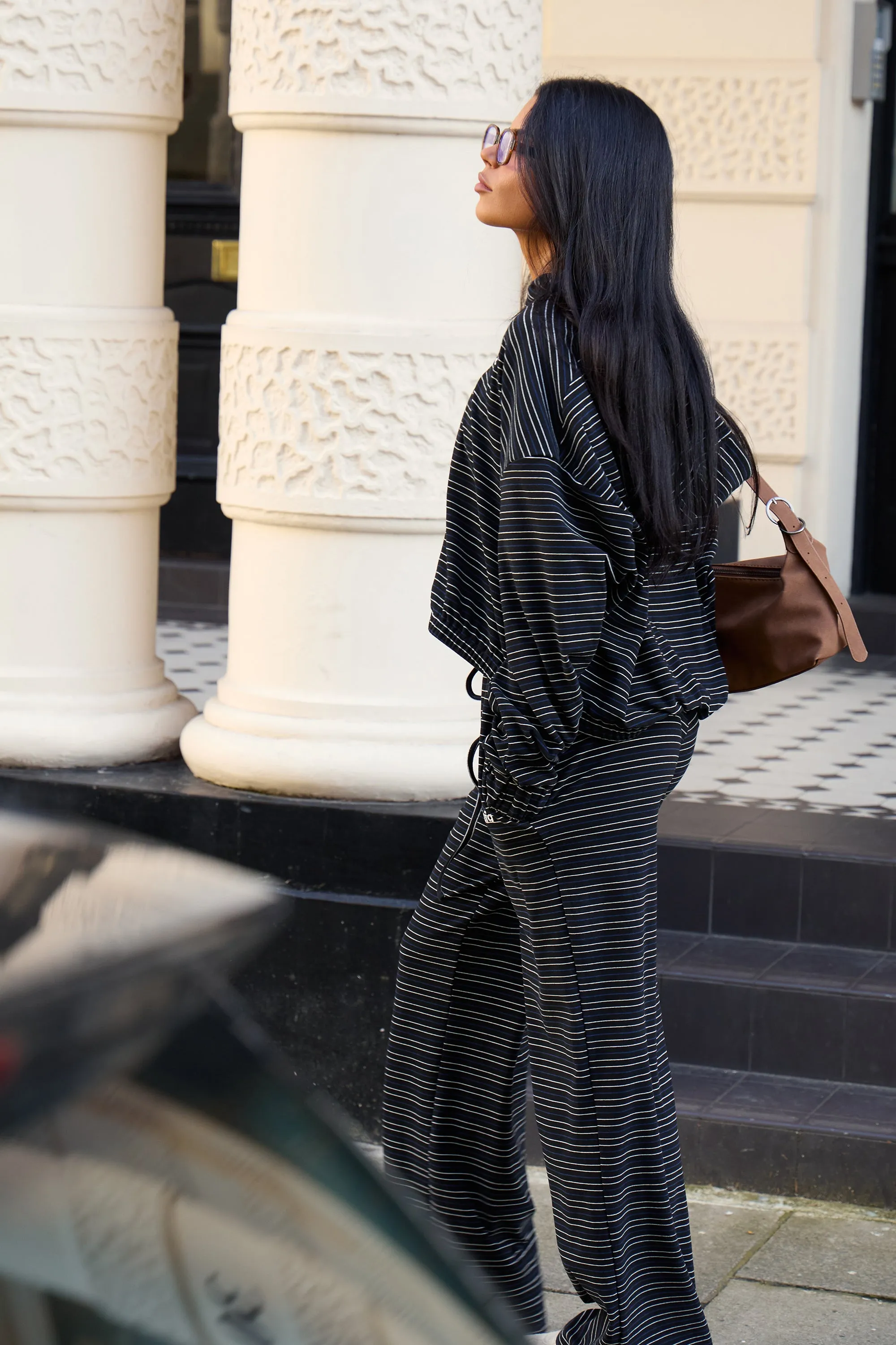 Kaiia Striped Fleece Oversized Zip Through Hoodie Navy & Cream sold by Kaiia the label product image thumbnail 5