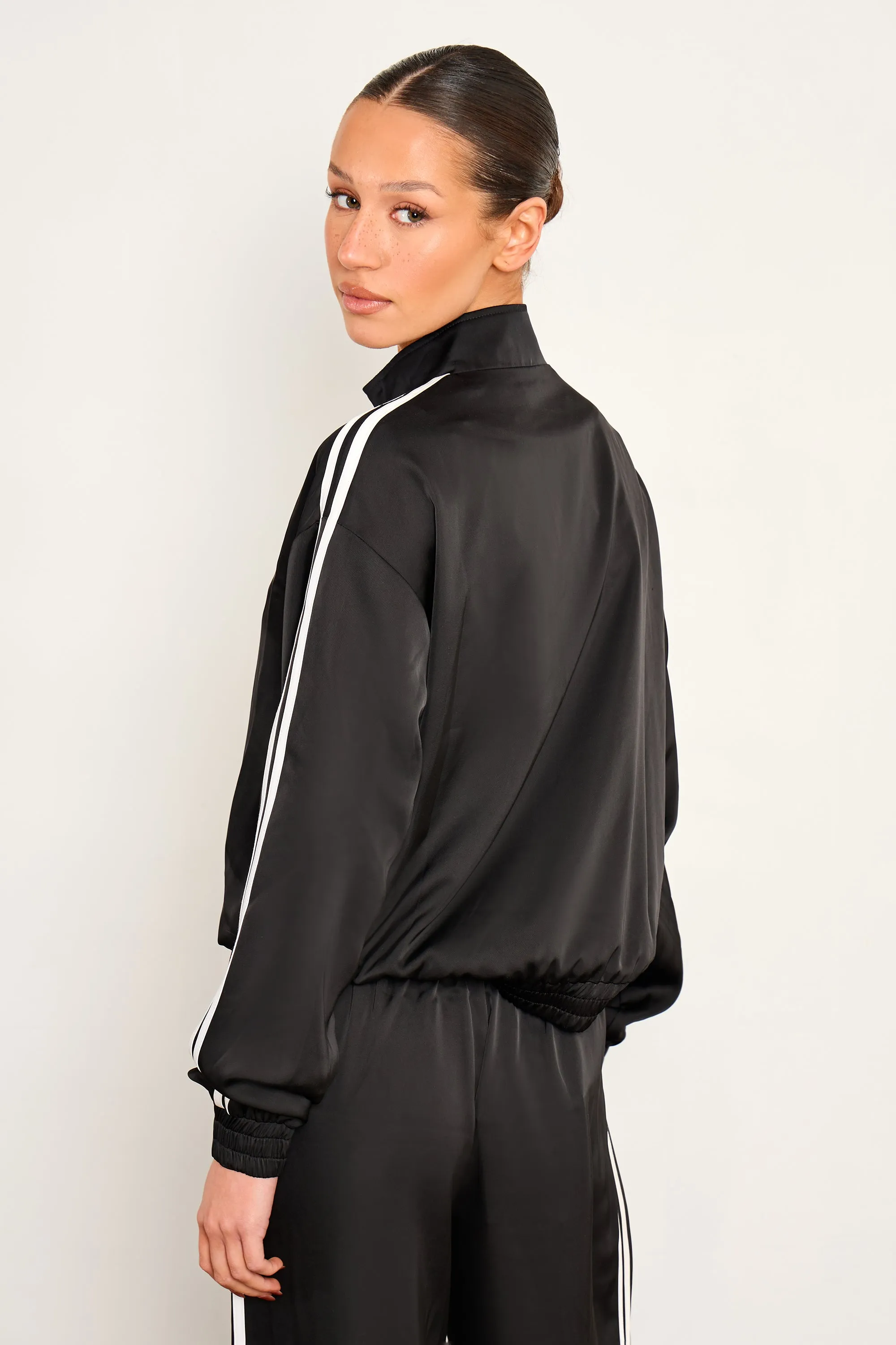 Kaiia Satin Side Stripe Zip Up Jacket Black & White sold by Kaiia the label product image thumbnail 3