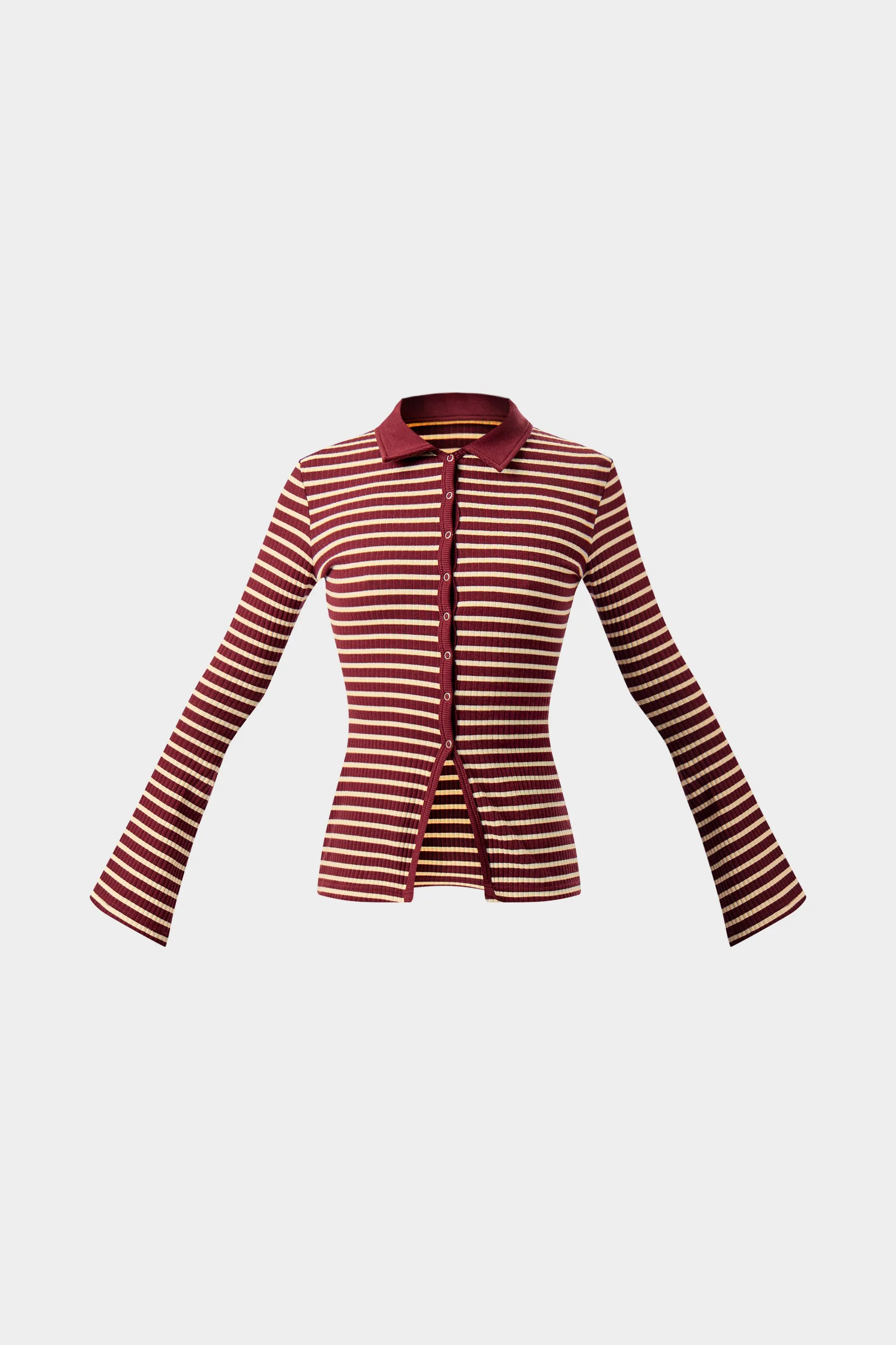 Kaiia Stripe Ribbed Button Down Top Dark Cherry & Cream sold by Kaiia the label product image thumbnail 5