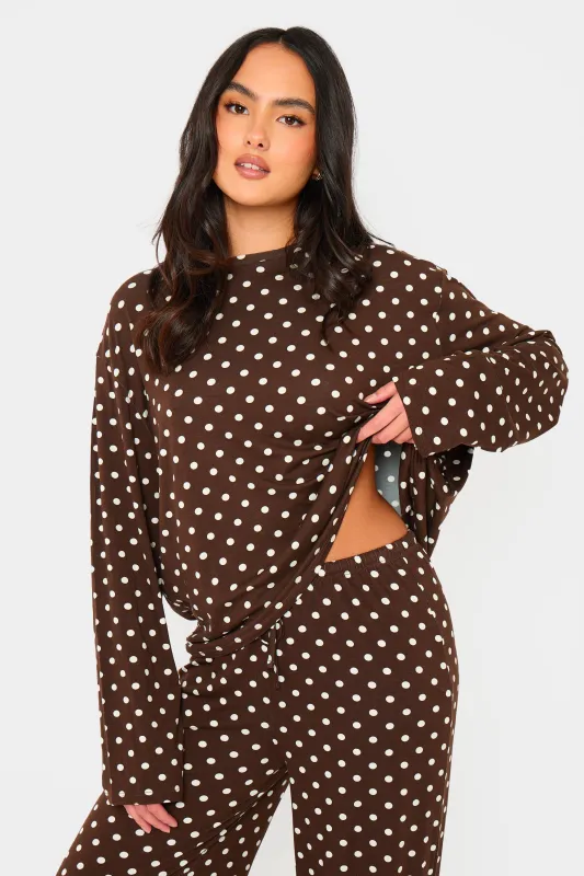 Kaiia Polka Dot Oversized Long Sleeve T-shirt Brown & Cream made by Kaiia the label