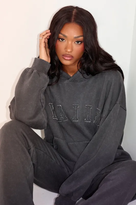 Kaiia Oversized Hoodie With Distressed Applique Washed Black made by Kaiia the label