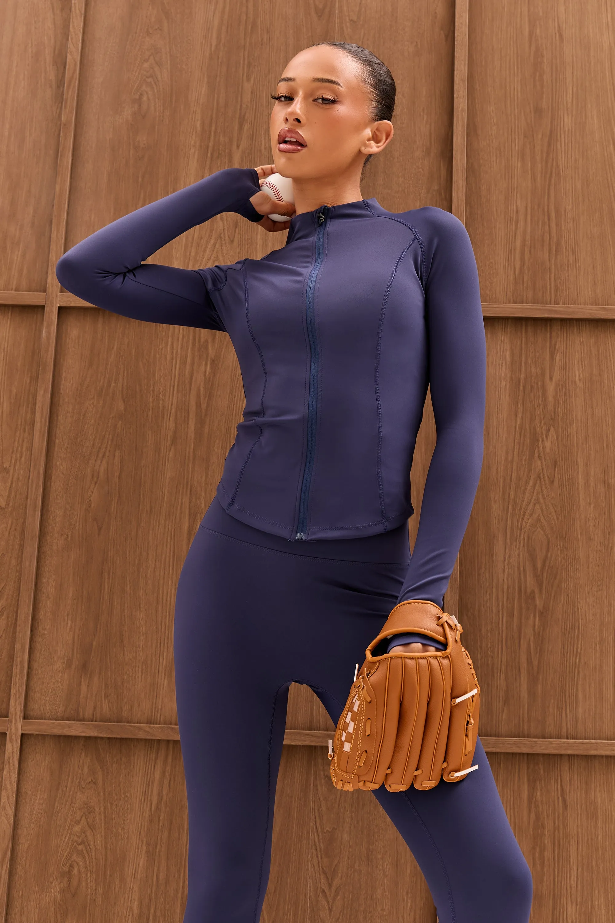 Kaiia Sculpt Long Sleeve Zip Through Fitted Jacket Dark Navy sold by Kaiia the label