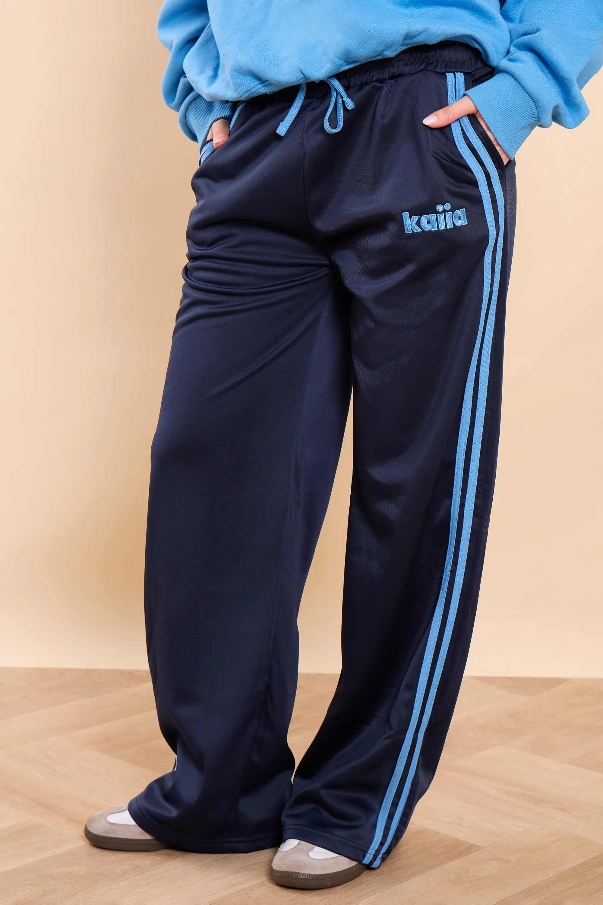 Kaiia Side Stripe Tricot Joggers Deep Navy & Vibrant Blue sold by Kaiia the label product image thumbnail 2