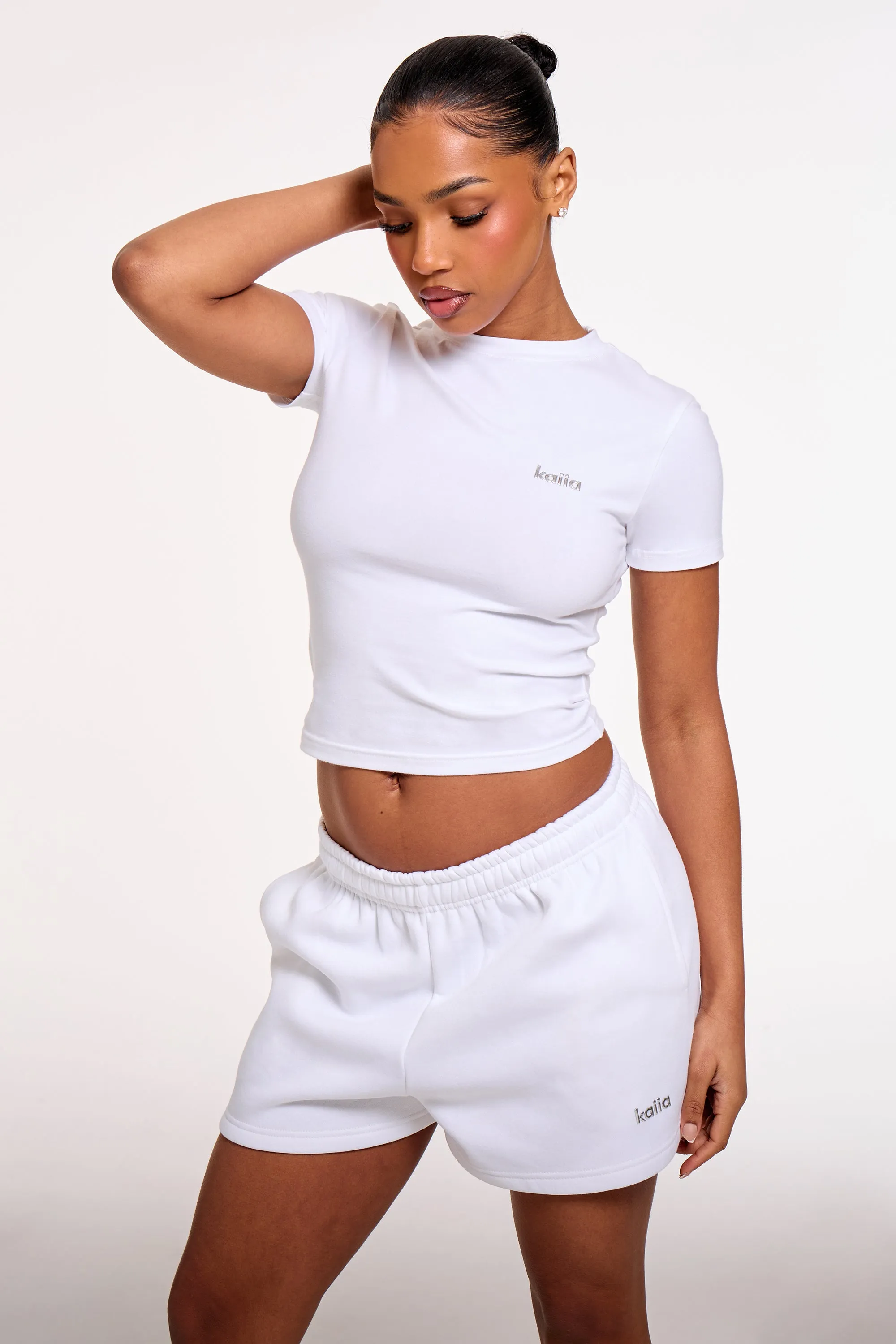 Kaiia Chrome Logo Mini Shorts White sold by Kaiia the label product image thumbnail 2