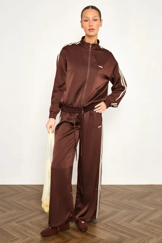 Kaiia Satin Side Stripe Wide Leg Trousers Cocoa Brown & Lemon made by Kaiia the label