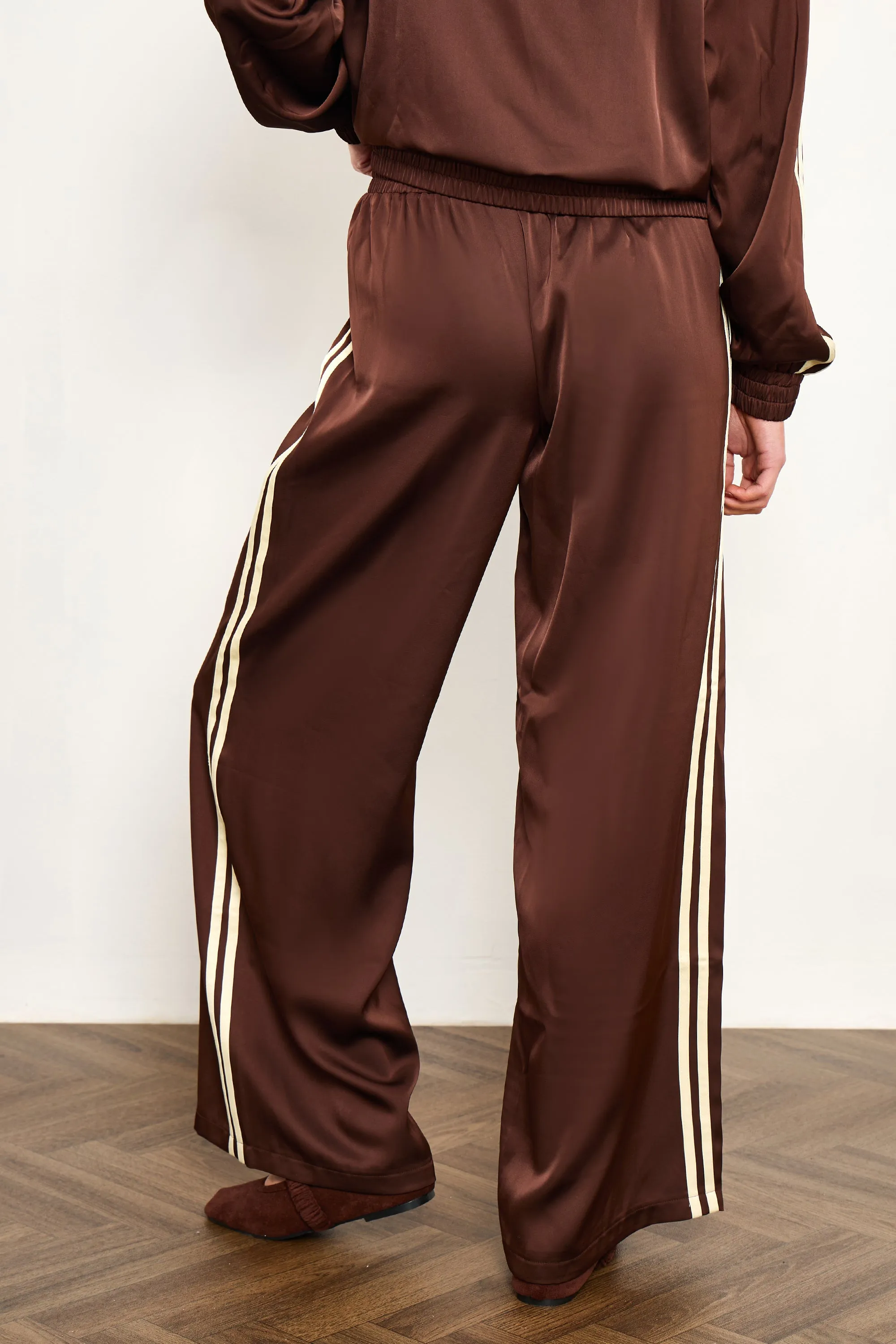Kaiia Satin Side Stripe Wide Leg Trousers Cocoa Brown & Lemon sold by Kaiia the label product image thumbnail 3