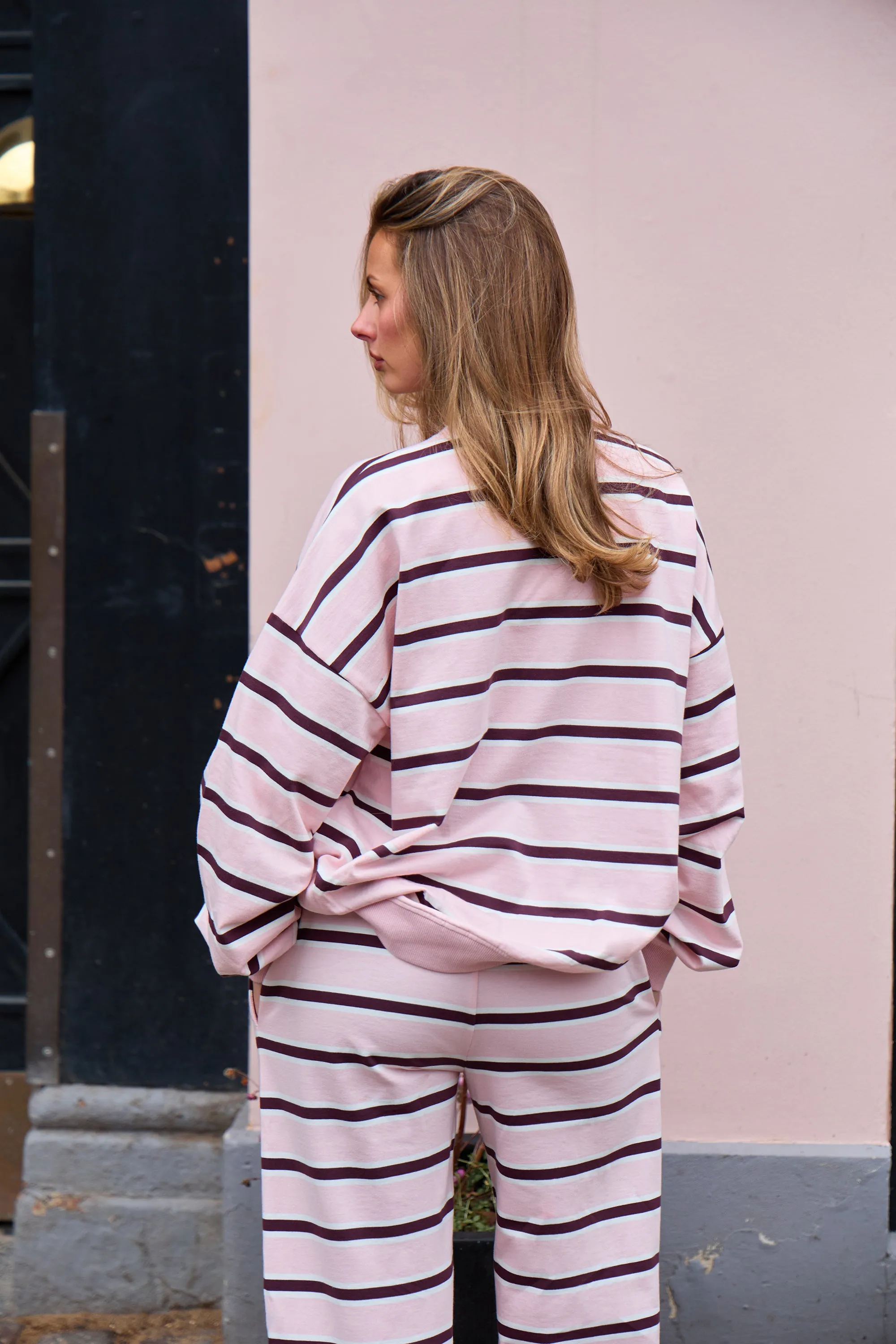 Kaiia Striped Oversized Sweatshirt Pink & Chocolate sold by Kaiia the label product image thumbnail 4