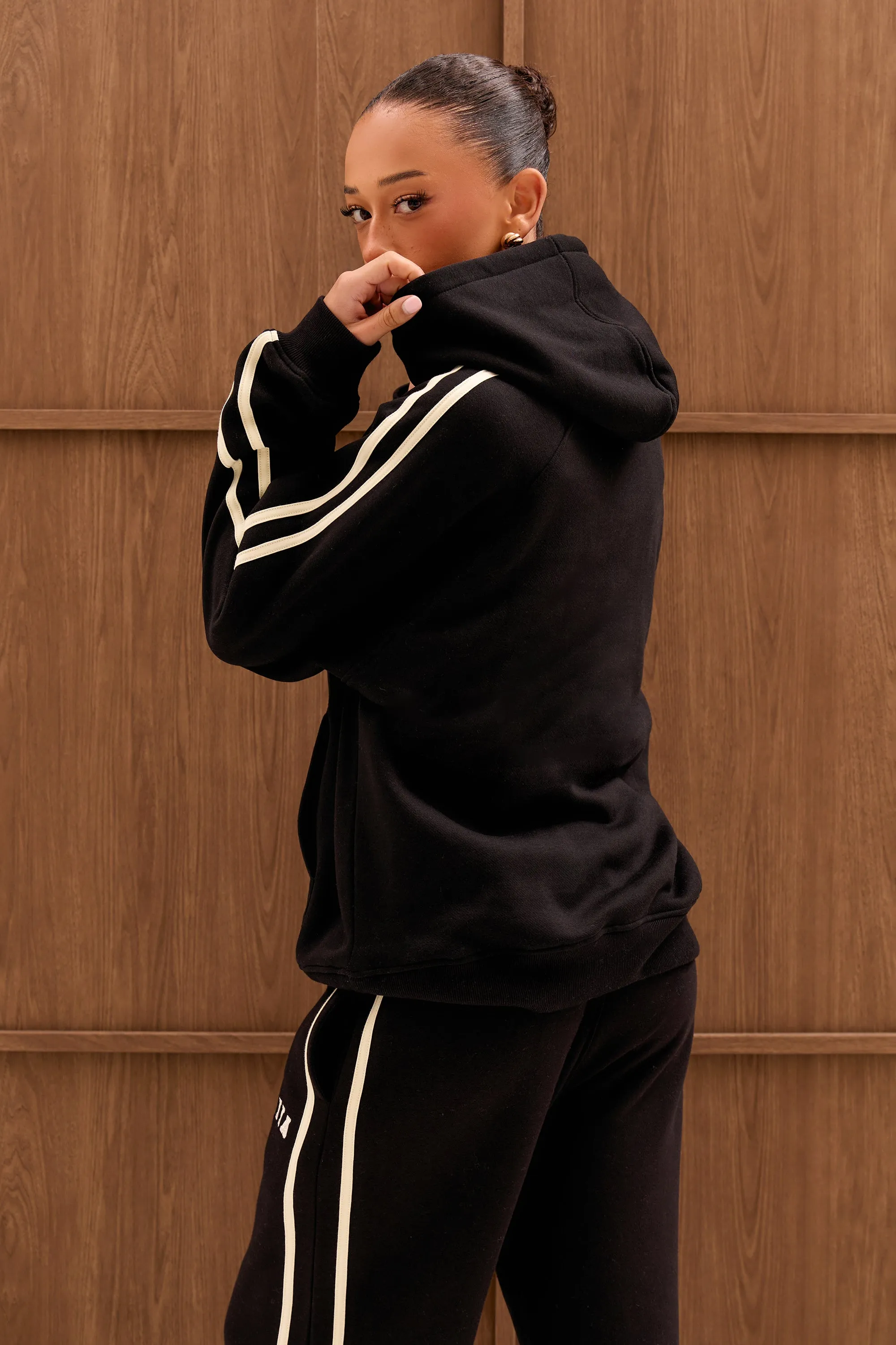 Kaiia Sport Side Stripe Oversized Hoodie Black & Cream sold by Kaiia the label product image thumbnail 4