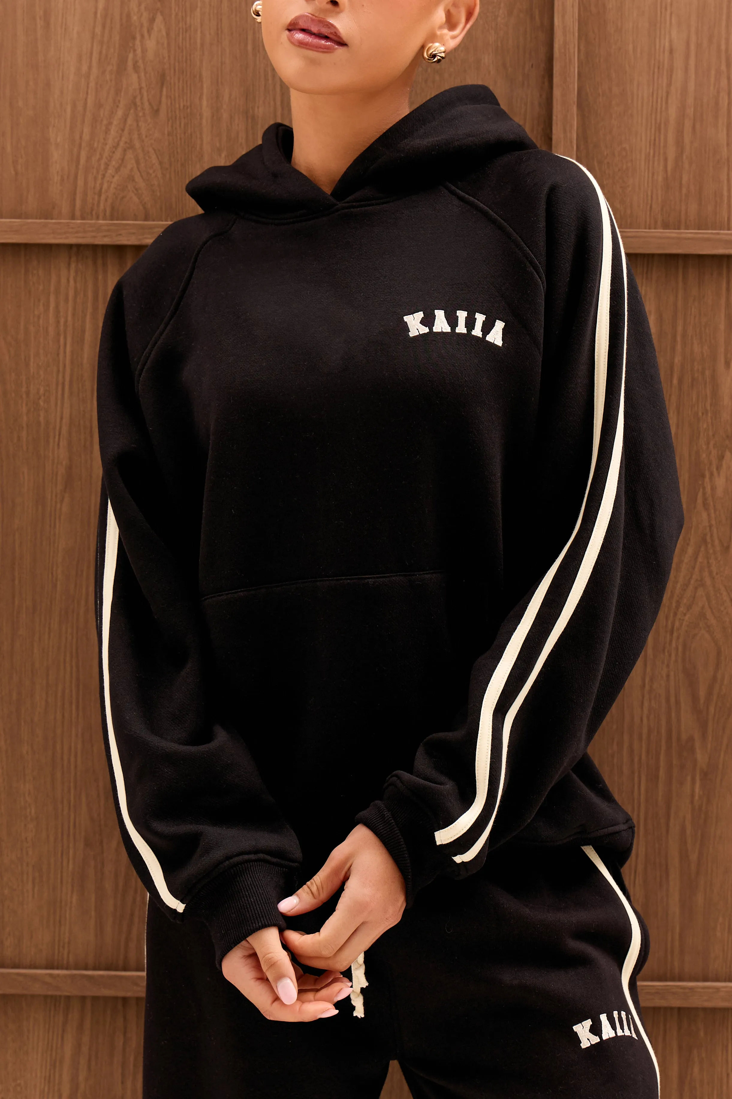 Kaiia Sport Side Stripe Oversized Hoodie Black & Cream sold by Kaiia the label product image thumbnail 2