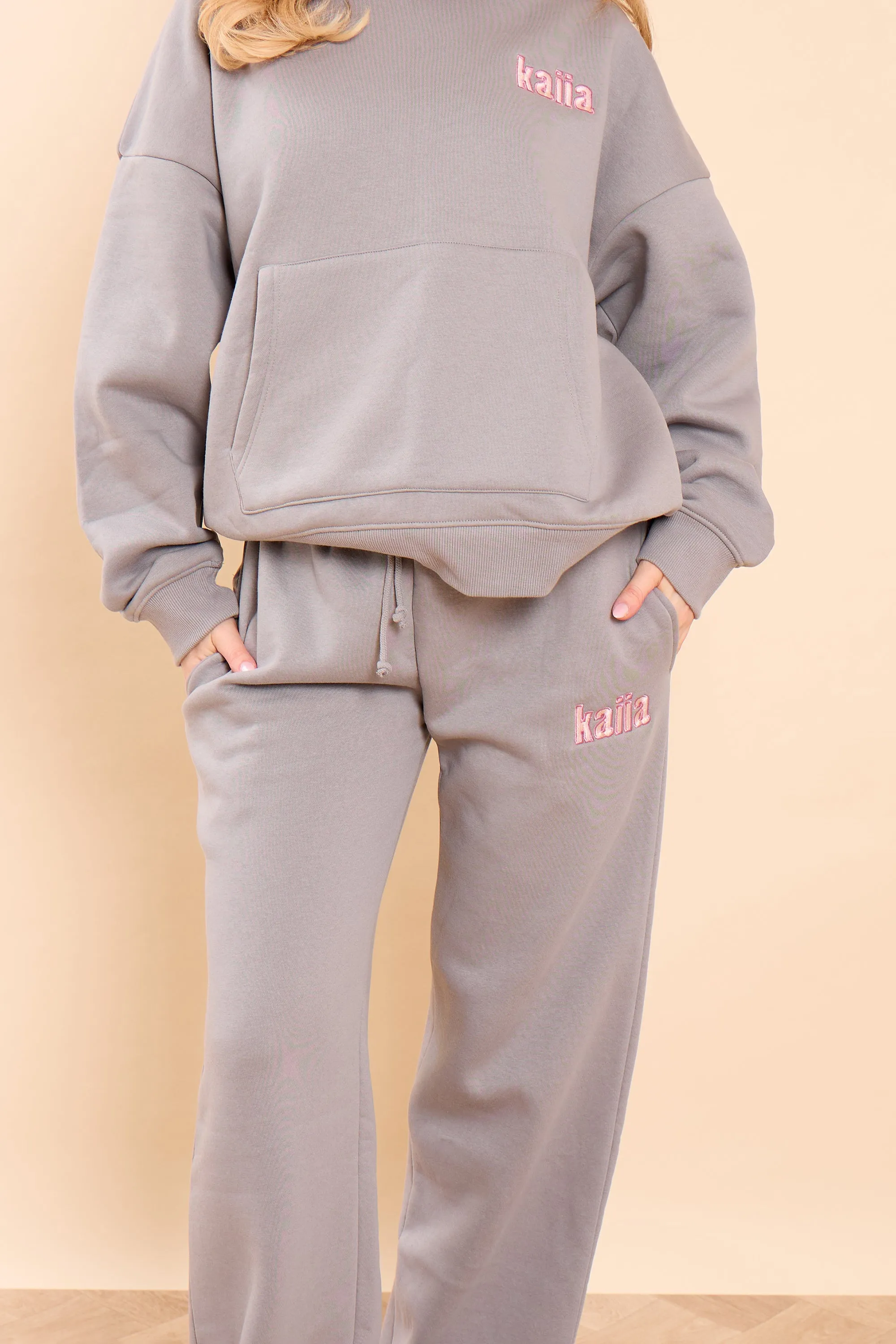 Kaiia Slogan Wide Leg Joggers Earl Grey & Pink Sugar sold by Kaiia the label product image thumbnail 2